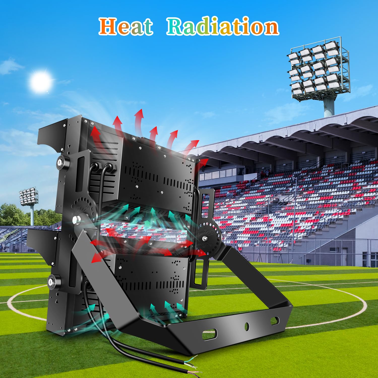 Juyace 900W LED Stadium Light - 117000lm Super Bright Flood Lighting, IP65 Waterproof, Black, Model KU1602