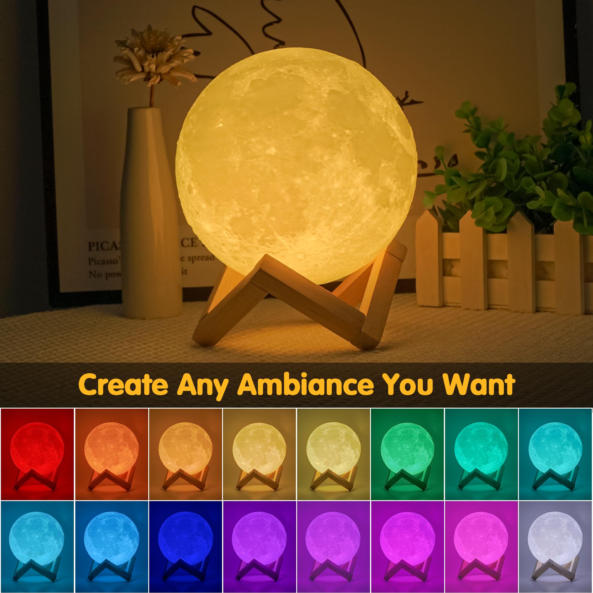 Balkwan 16 Colors Moon Lamp For Kids 3D Touch & Remote Control Night Light Led Moon Light For Kids & mature-themeds Birthday Christmas Gifts For Women Boys Girls Baby Home Decor (16 Colors  5.9 In)