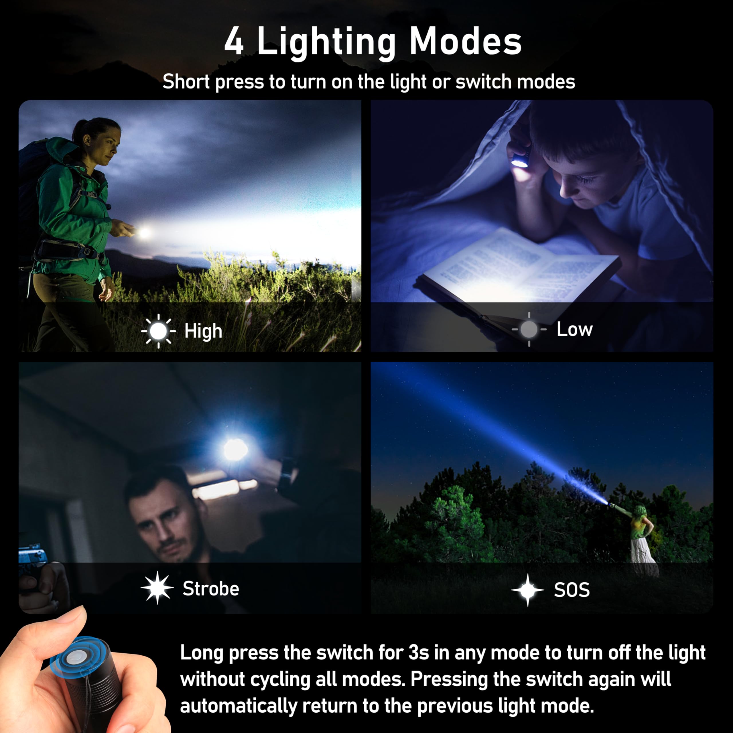 Blukar Rechargeable Flashlights 2pk - High Lumens Tactical, Zoomable, Adjustable Brightness, Black, Aluminum, Model K9132