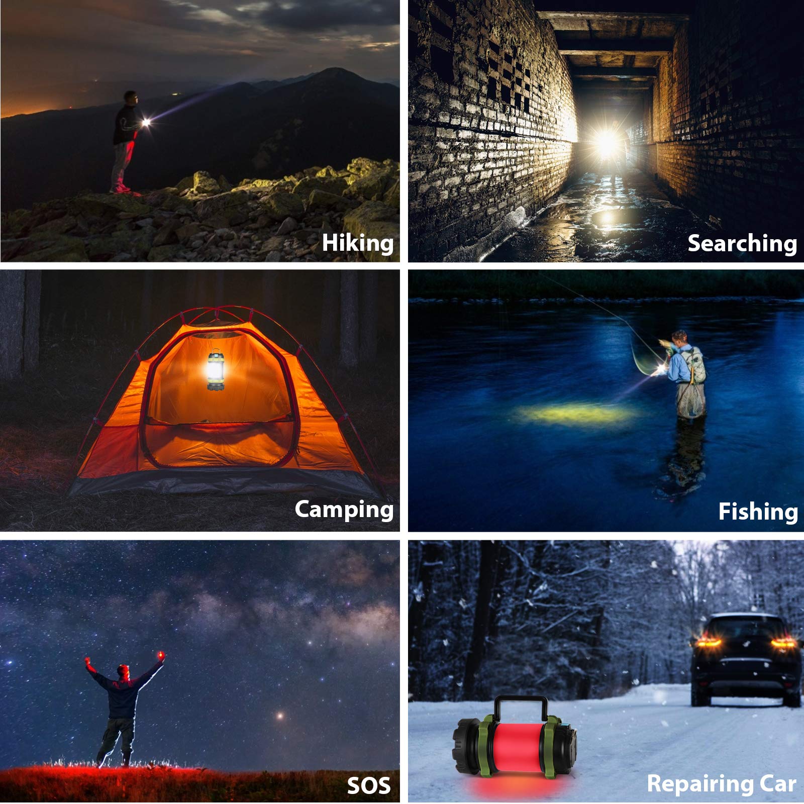 3 Pack Camping Lantern, Outdoor LED Camping Light, Rechargeable Flashlights with 1000LM, 6 Modes, 4000mAh Power Bank, IPX5 Water