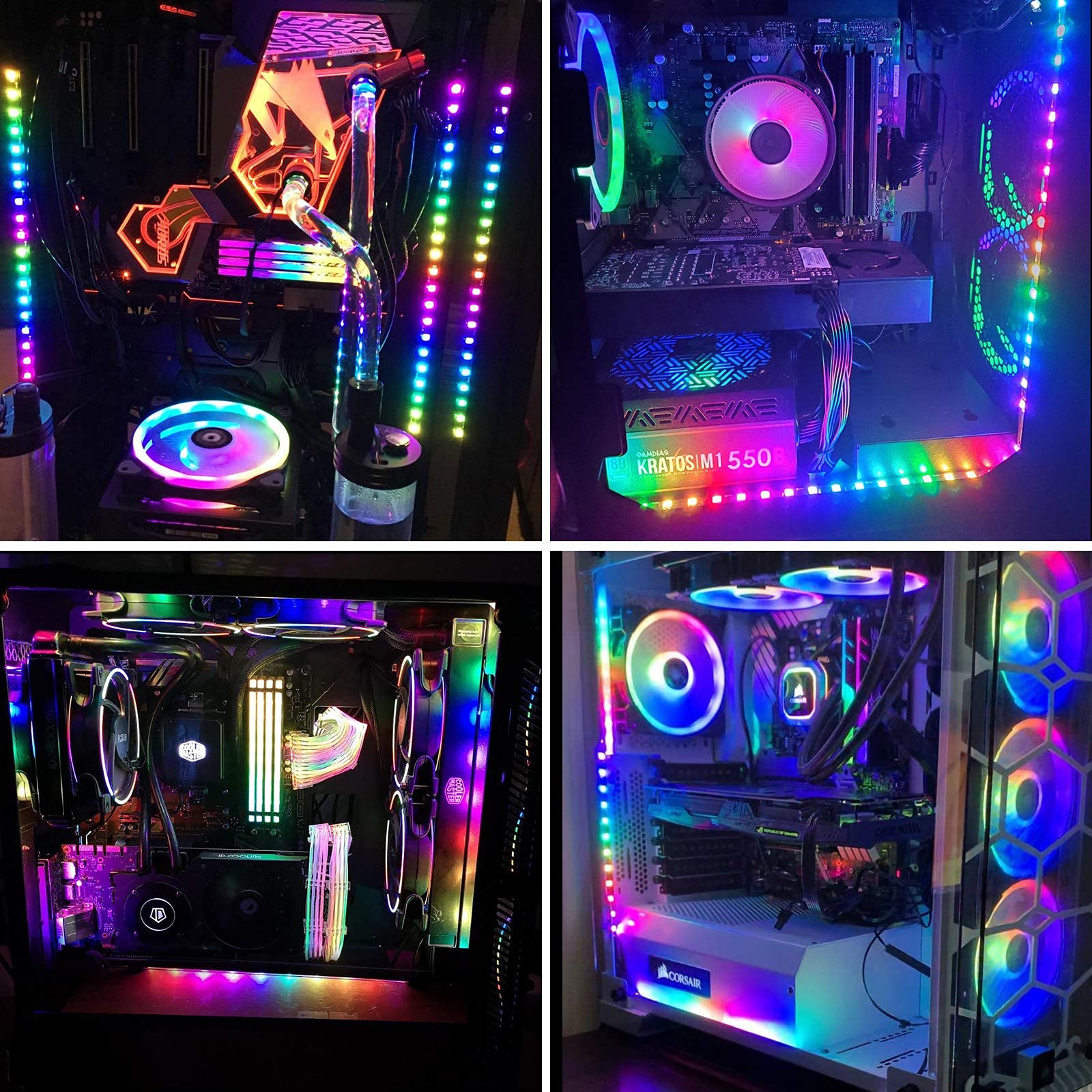 Btf-Lighting Ws2812B Rgb Led Light Strip 2Pcs 19In, 5V Addressable, Black, Compatible With Asus Aura, Msi Mystic Light, Gigabyte Fusion