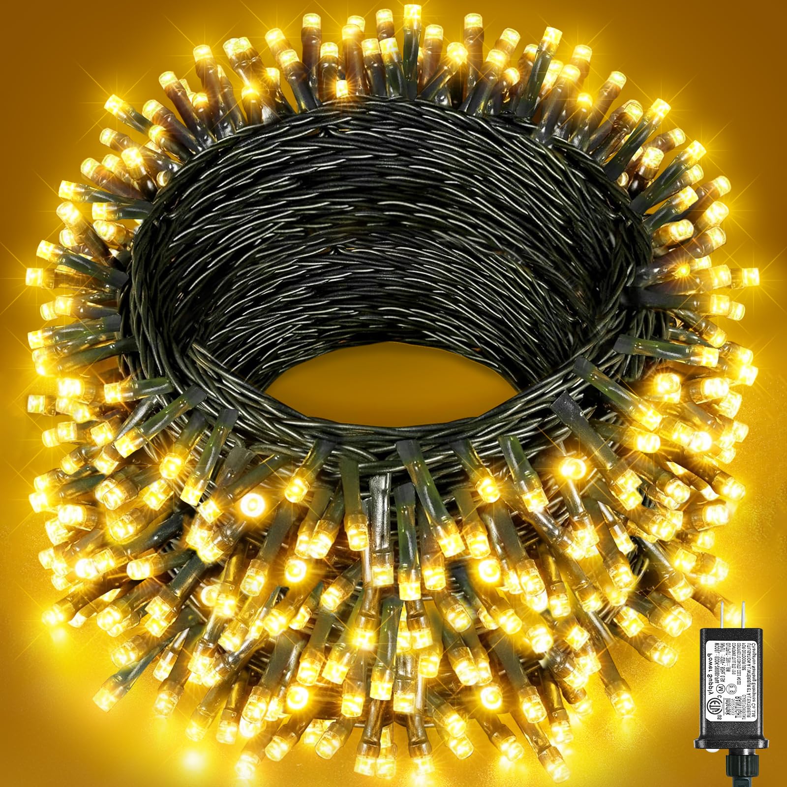 197Ft 600 Led Christmas Lights Outdoor  Plug In Christmas Tree Lights Waterproof  8 Modes Warm White String Twinkle Lights For Indoor Classroom Patio Garden Party Wedding Holiday Decorations