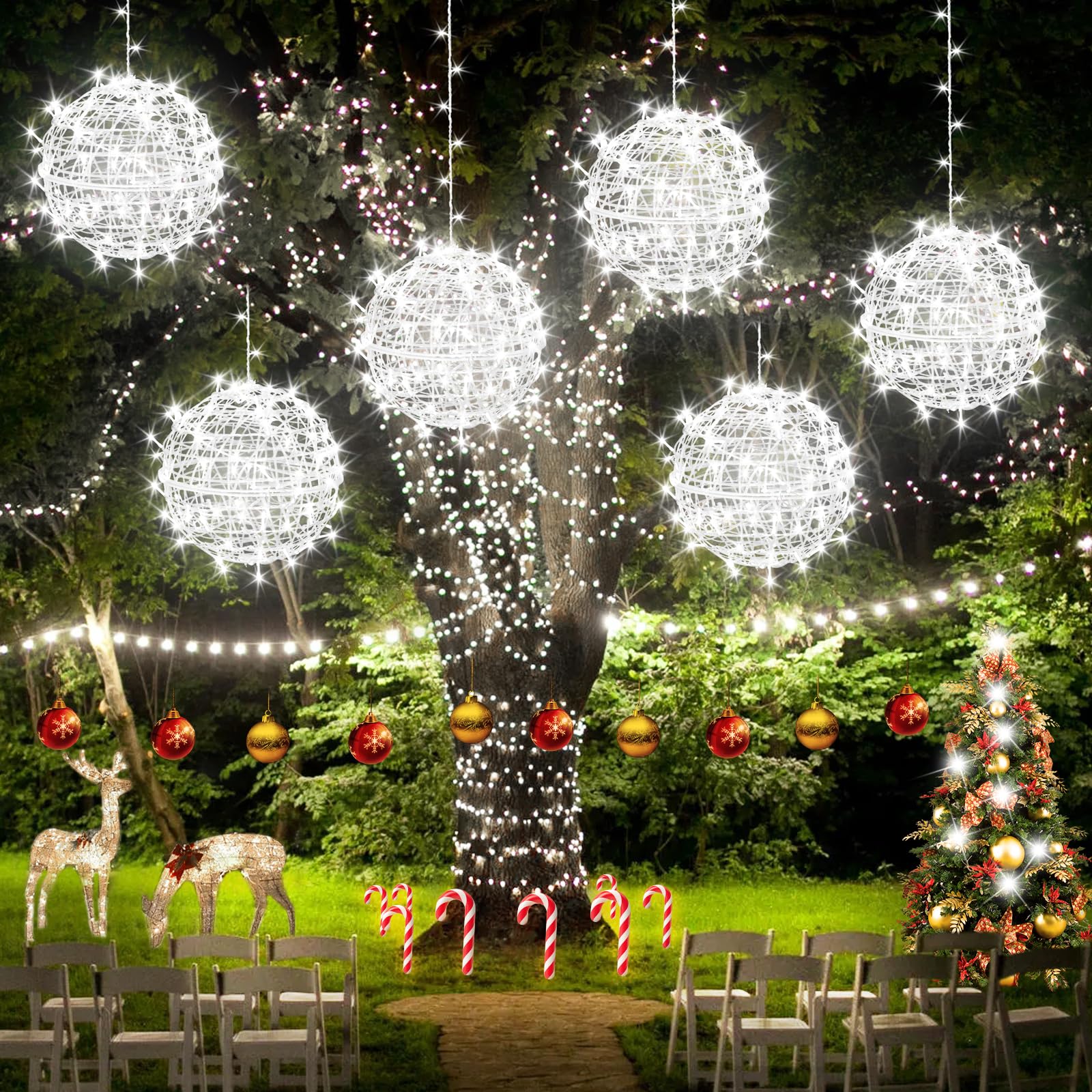 Baung Christmas String Lights, 4 Pack 11.81in Sphere Lights, Cool White, Model BG-CL02M138L, for Outdoor and Indoor Decoration