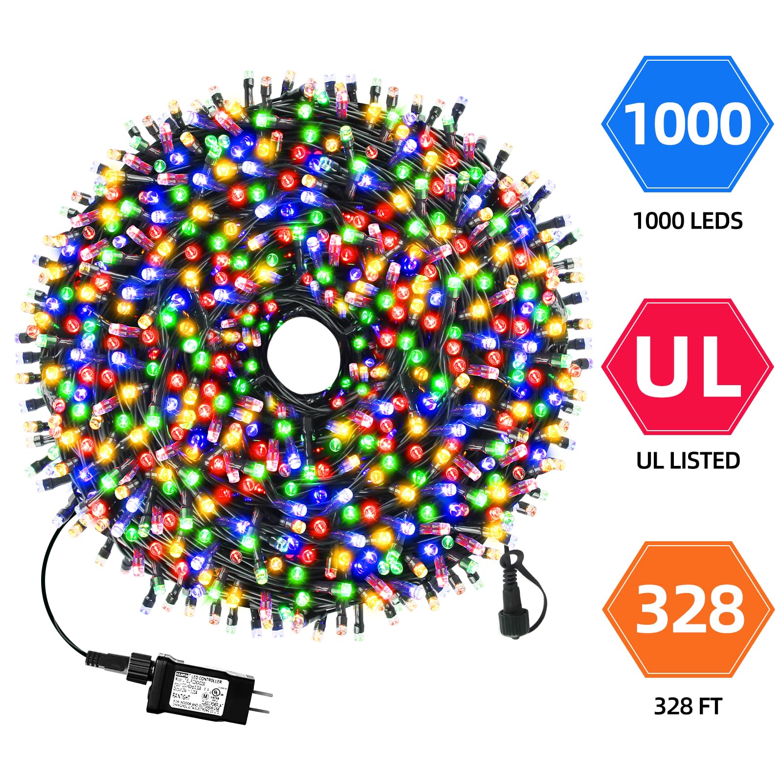 Mzd8391 328Ft 1000Leds Christmas Lights Outdoor Indoor 8 Modes For Christmas Tree Party Decoration, 100% Ul Listed (Multicolor)