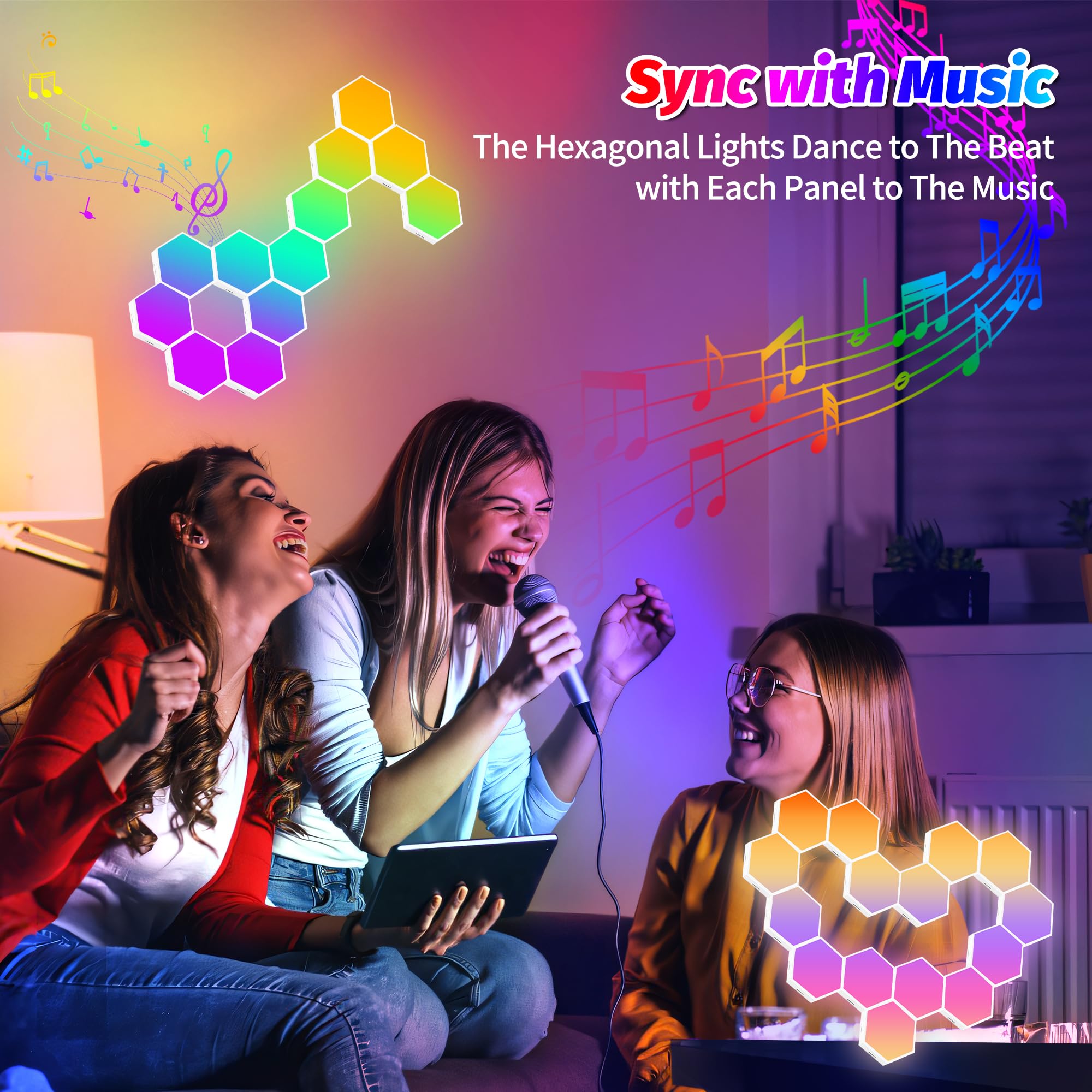 Hervika 20 Pack Diy Hexagon Led Lights, Music Sync Rgb Gaming Lights With App Smart Wall Lights For Bedroom Living Room Decor