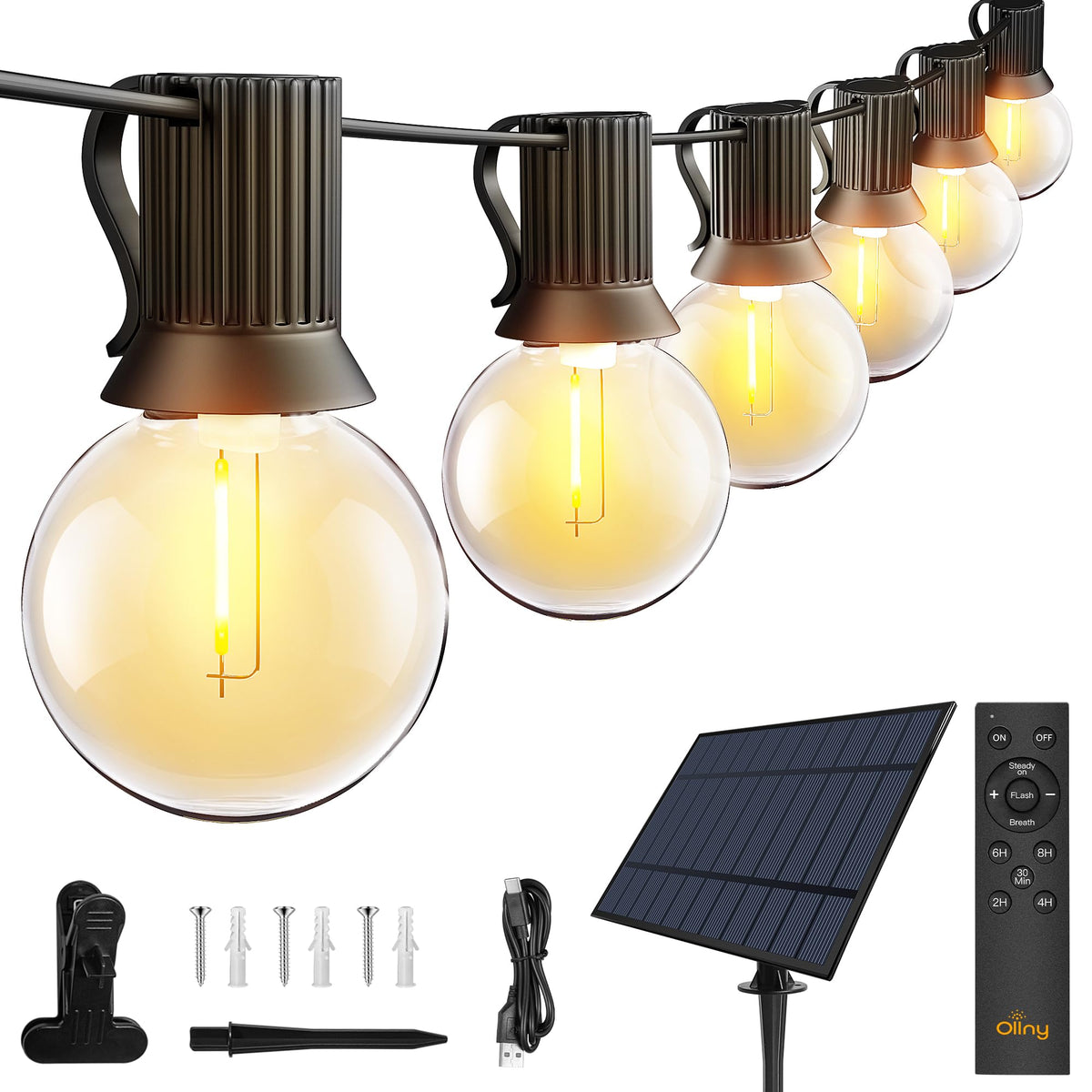 Led Lights With Timer Control Ollny 35FT Solar Patio Lights, Waterproof Remote Control Dimmable ...