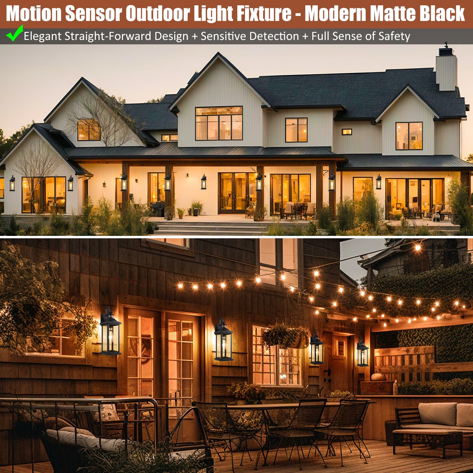 Roravilila 18 Inch Motion Sensor Outdoor Lights 2-Pack, Large Black Dusk To Dawn Outdoor Porch Lights For House Ip65 Waterproof