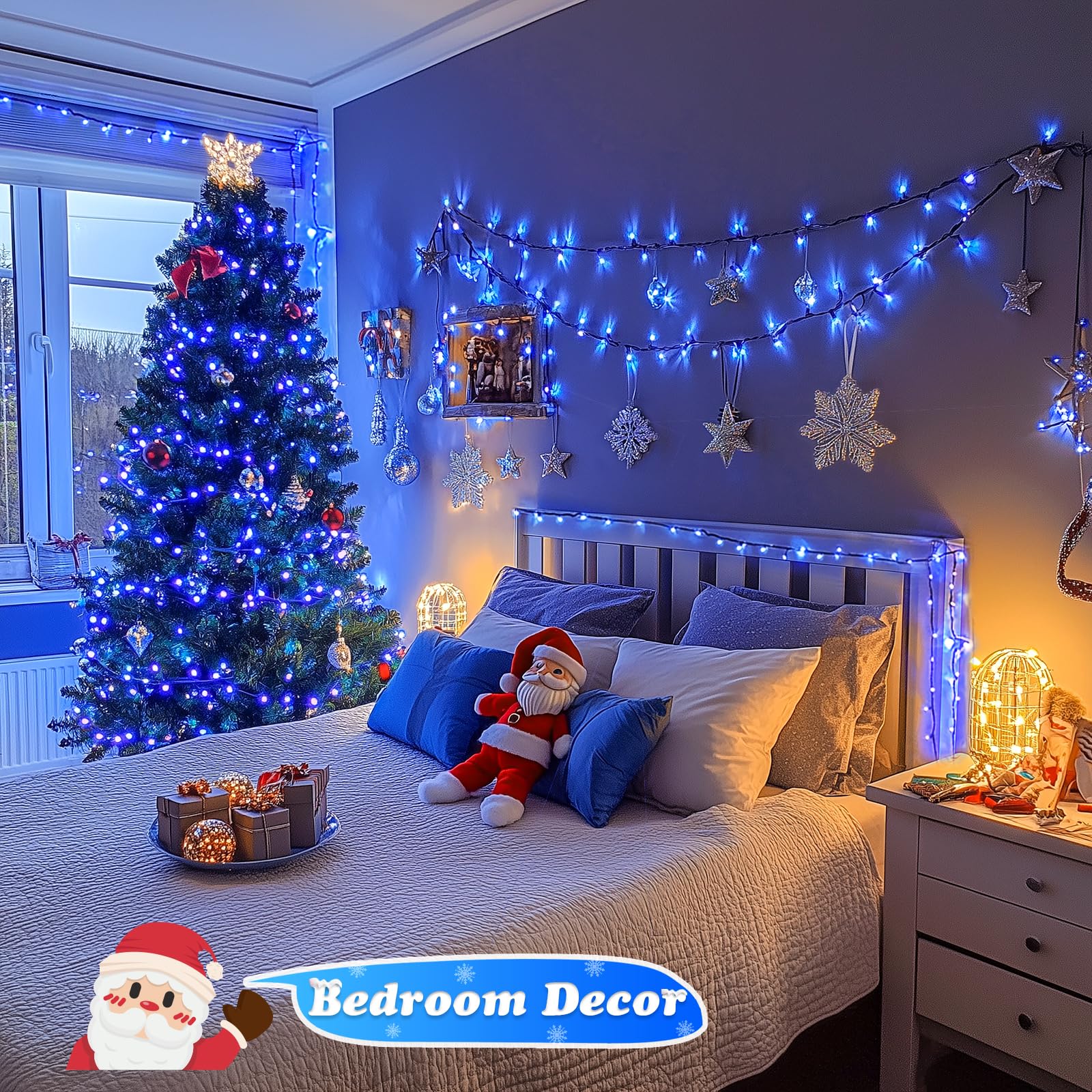 Jmexsuss 500 Led Blue Christmas Lights Outdoor, 173Ft 8 Modes Waterproof Christmas Tree Lights, Green Wire Led Fairy String Ligh