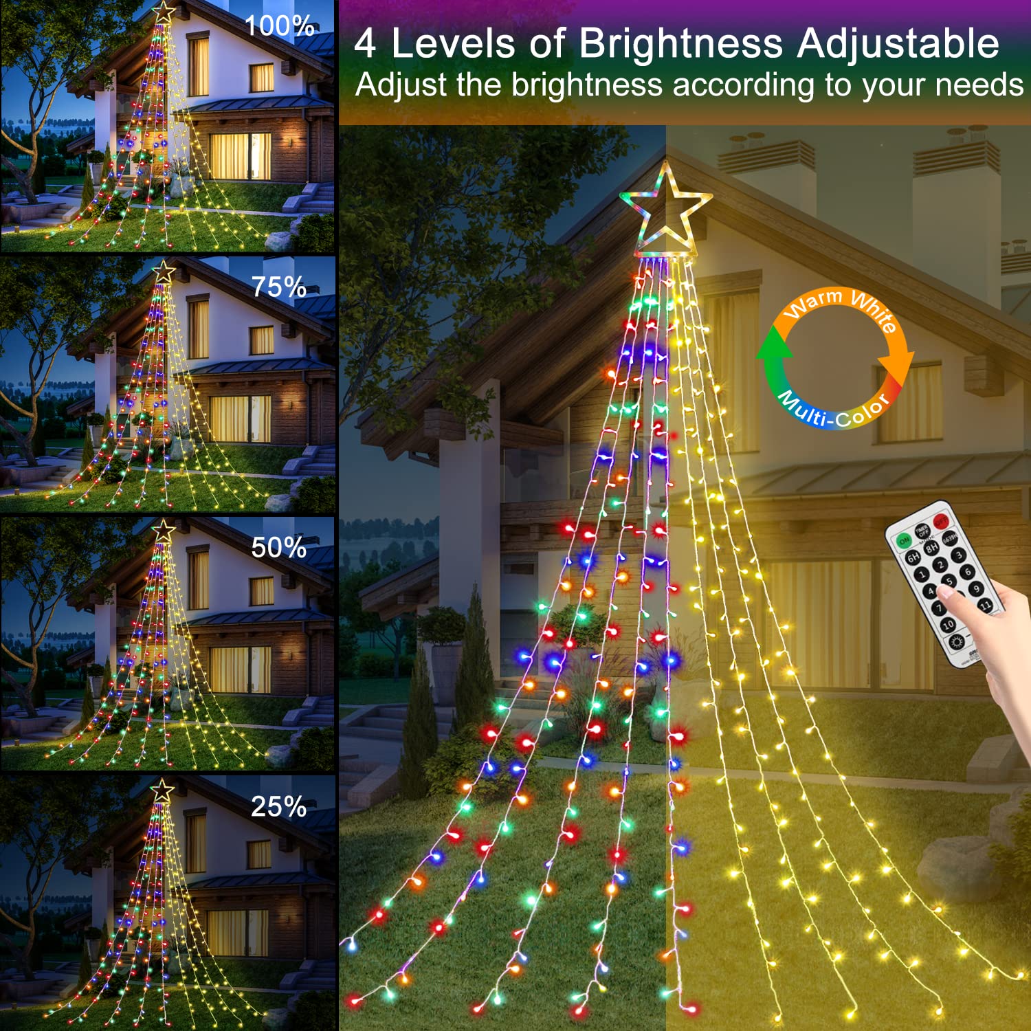Puhong Color Changing Christmas Lights,4 In1 Outdoor Star String Lights,16.4Ft 320 Led Christmas Decoration [11 Modes & Waterpro
