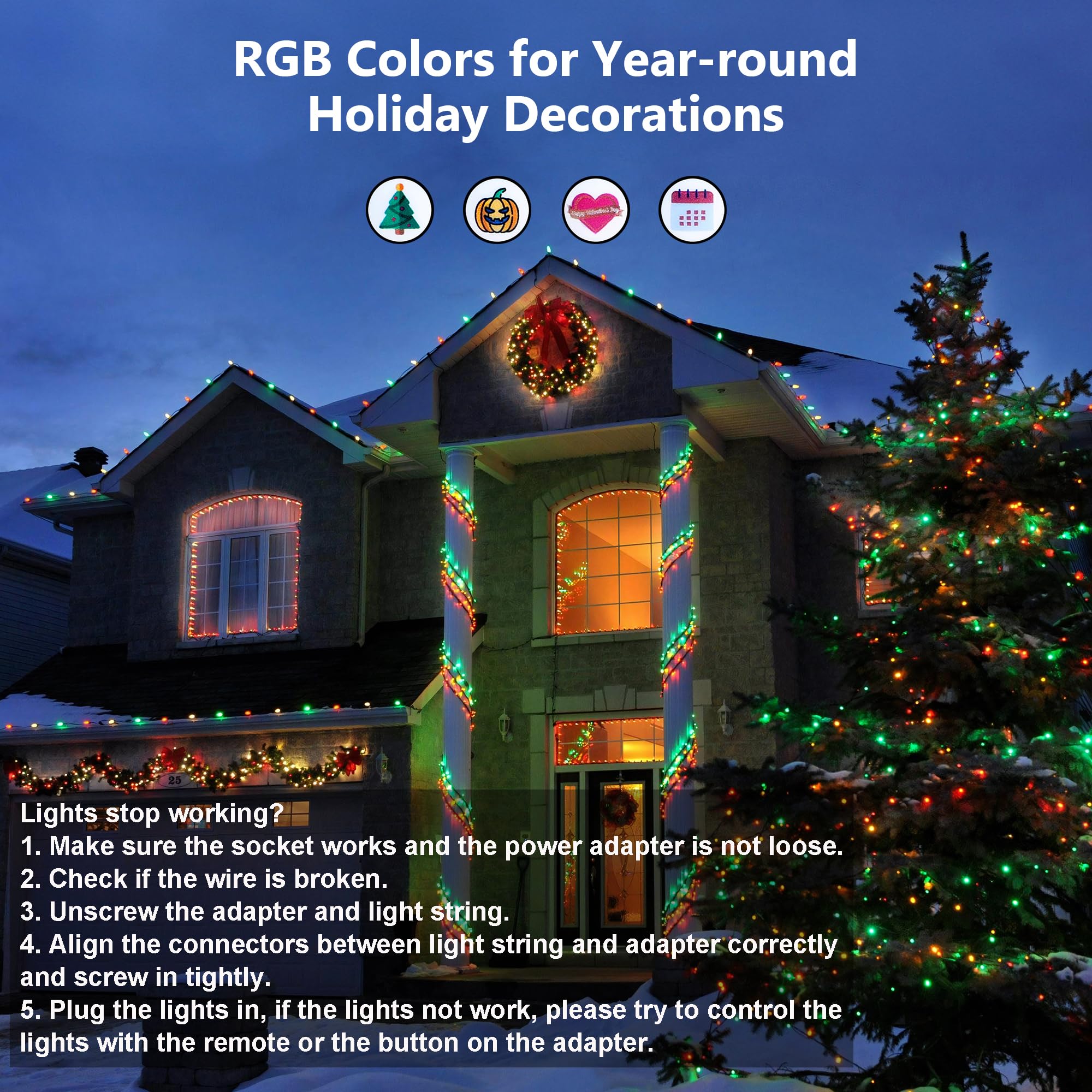 Brizled 500 LED Color Changing Christmas Lights, 164ft Dimmable String Lights with Remote for Indoor/Outdoor Decor