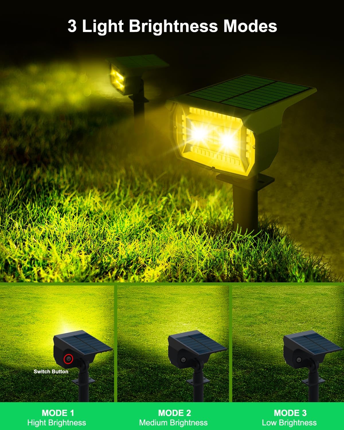Lotmos Solar Spot Lights Outdoor, 6 Pack, 72 Led, Ip67 Waterproof, 3 Modes, Warm White