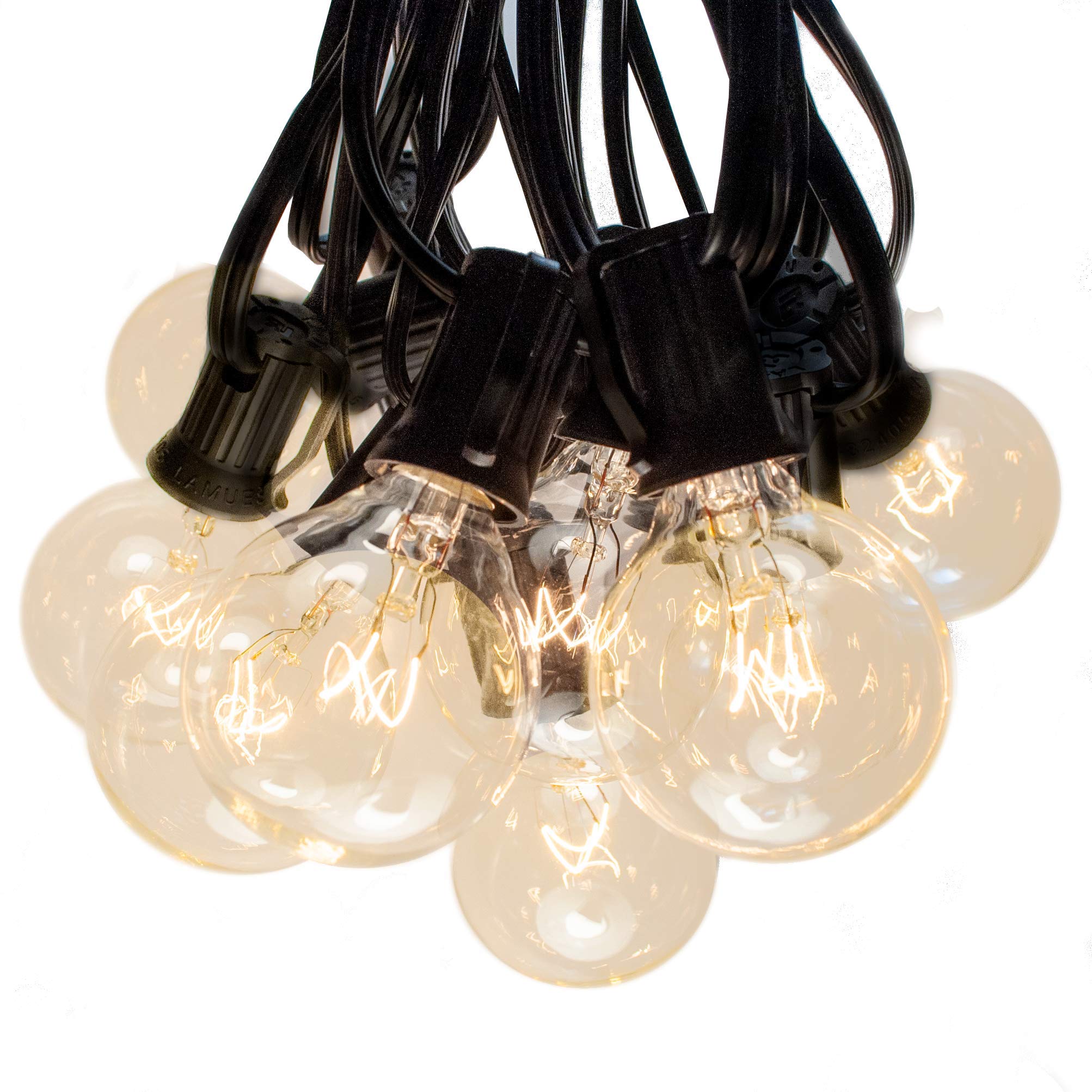 Hometown Evolution 50 Foot G40 Globe String Lights - Clear Bulbs, Black Wire, 2 Free Spares for Patio, Deck, Cafe, Outdoor Lighting
