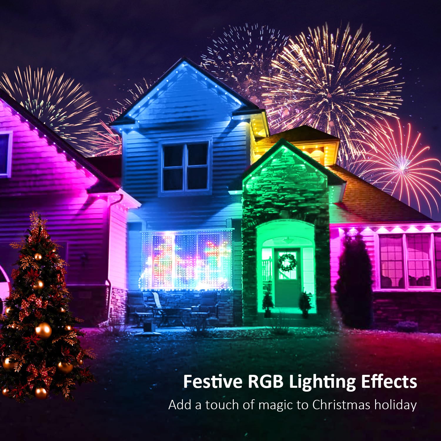 IVRICH 500FT Smart RGB Outdoor Lights, IP67 Waterproof, Music Sync, APP/Remote Control, 2 Rolls, White, Model 5050