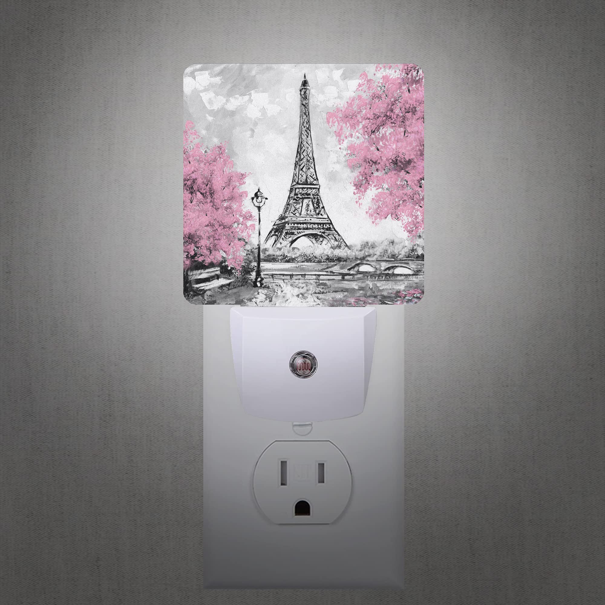Smoaffly LED Night Light - Eiffel Tower Paris Pink Flower, Auto Sensor, Dusk-to-Dawn, Home Decor for Nursery, Model XD-FXYD-LST04
