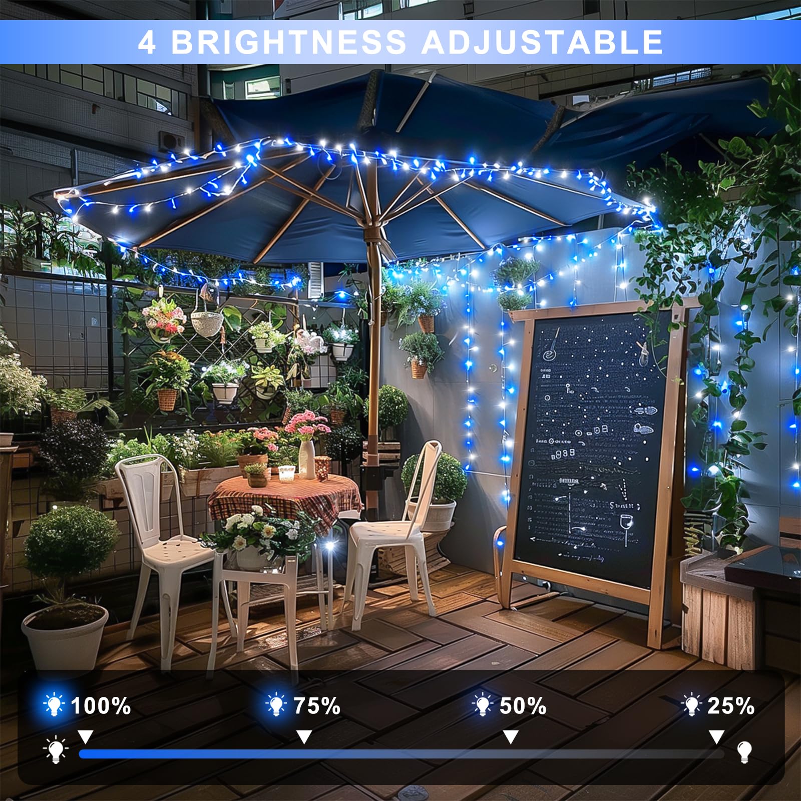 Jmexsuss Connectable Blue And White Christmas Lights, 8 Modes 100 Led Twinkle String Lights Indoor, Clear Wire Plug-In Christmas String Lights Outdoor Waterproof