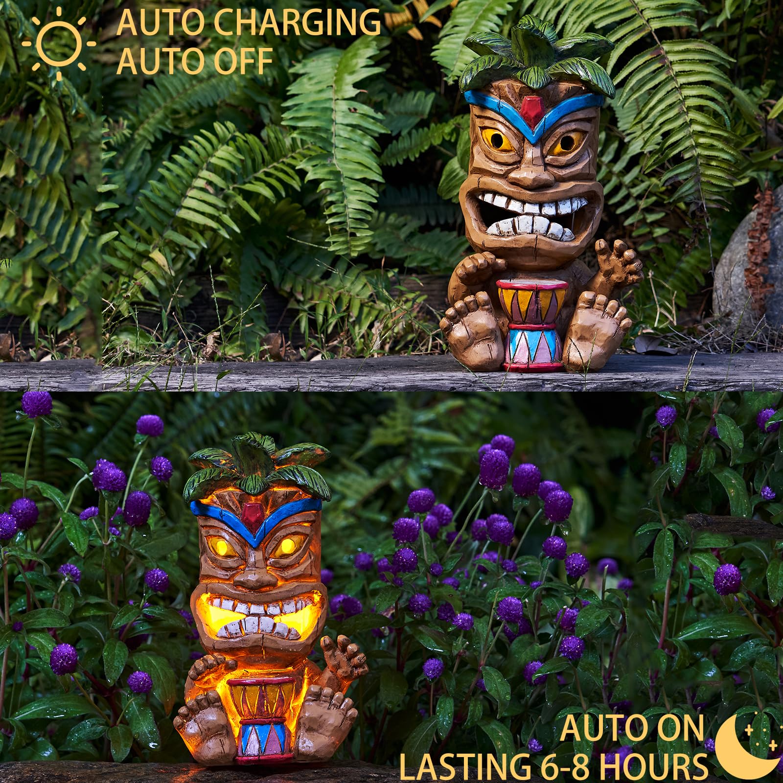 Yiosax Outdoor Tiki Statue Decoration-Solar Power Light Tiki Garden Statues-Tiki Bar Decor Totem Pole Waterproof Figurines For G