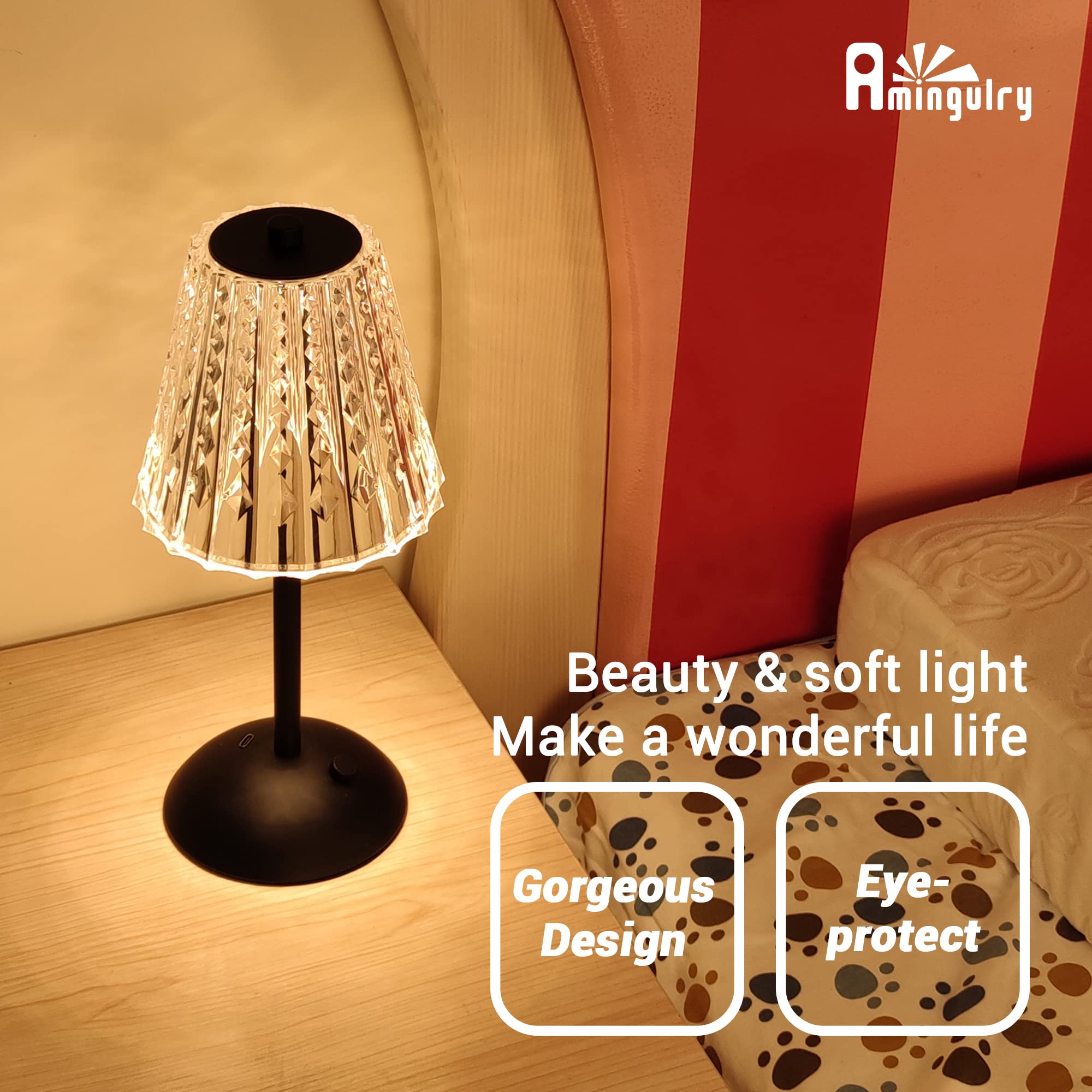 Amingulry Cordless Table Lamp, Rechargeable 4000mAh, 3 Color Modes, Dimmable, Small, 2 Pack Black Modern Lamps