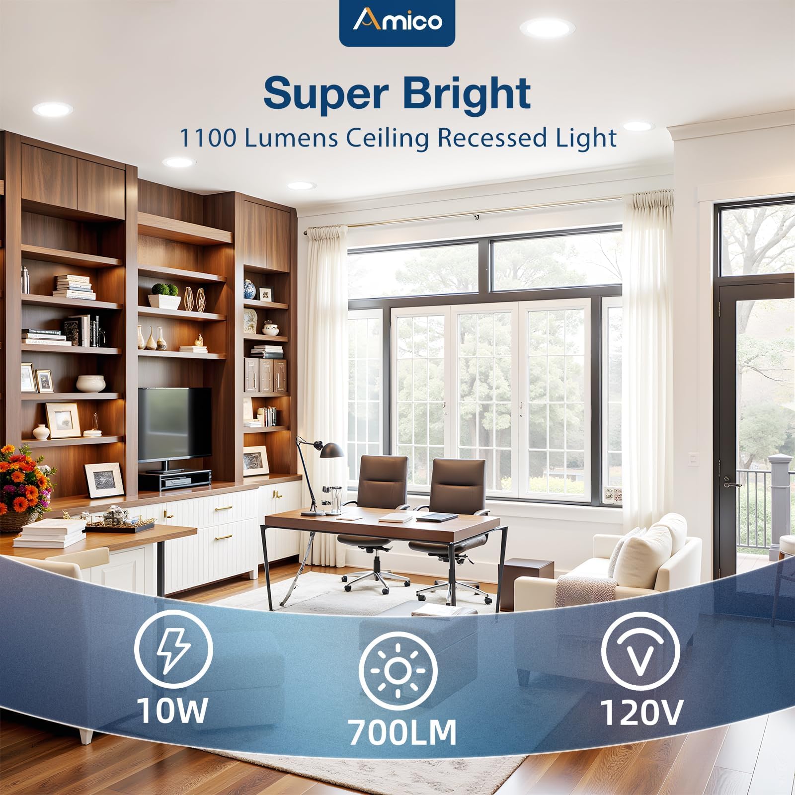 Amico Ultra-Thin 4 Inch LED Recessed Ceiling Light, 5CCT Selectable, Dimmable, 700LM, Model KOK-6EJCT12SRyy