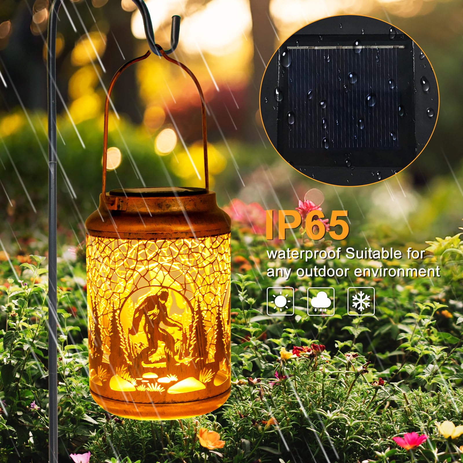 YISITEONE 2 Pack Bigfoot Solar Lanterns, Waterproof Metal Hanging Lights for Garden, Patio, Brown, Model ES04250200008