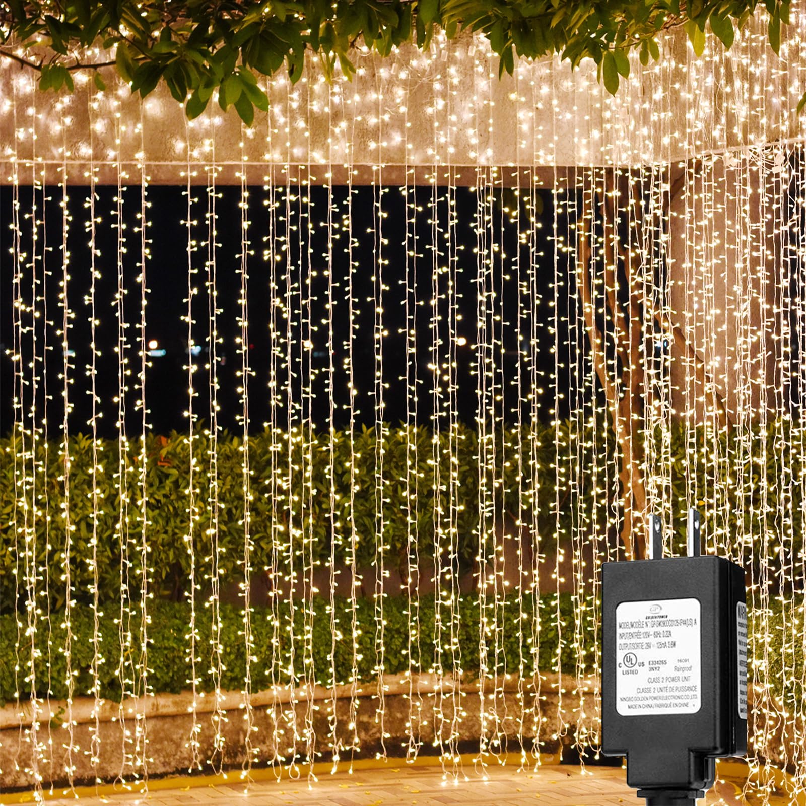 Solhice LED Curtain Lights 30ft x 10ft Warm White Indoor Outdoor Twinkle String Lights