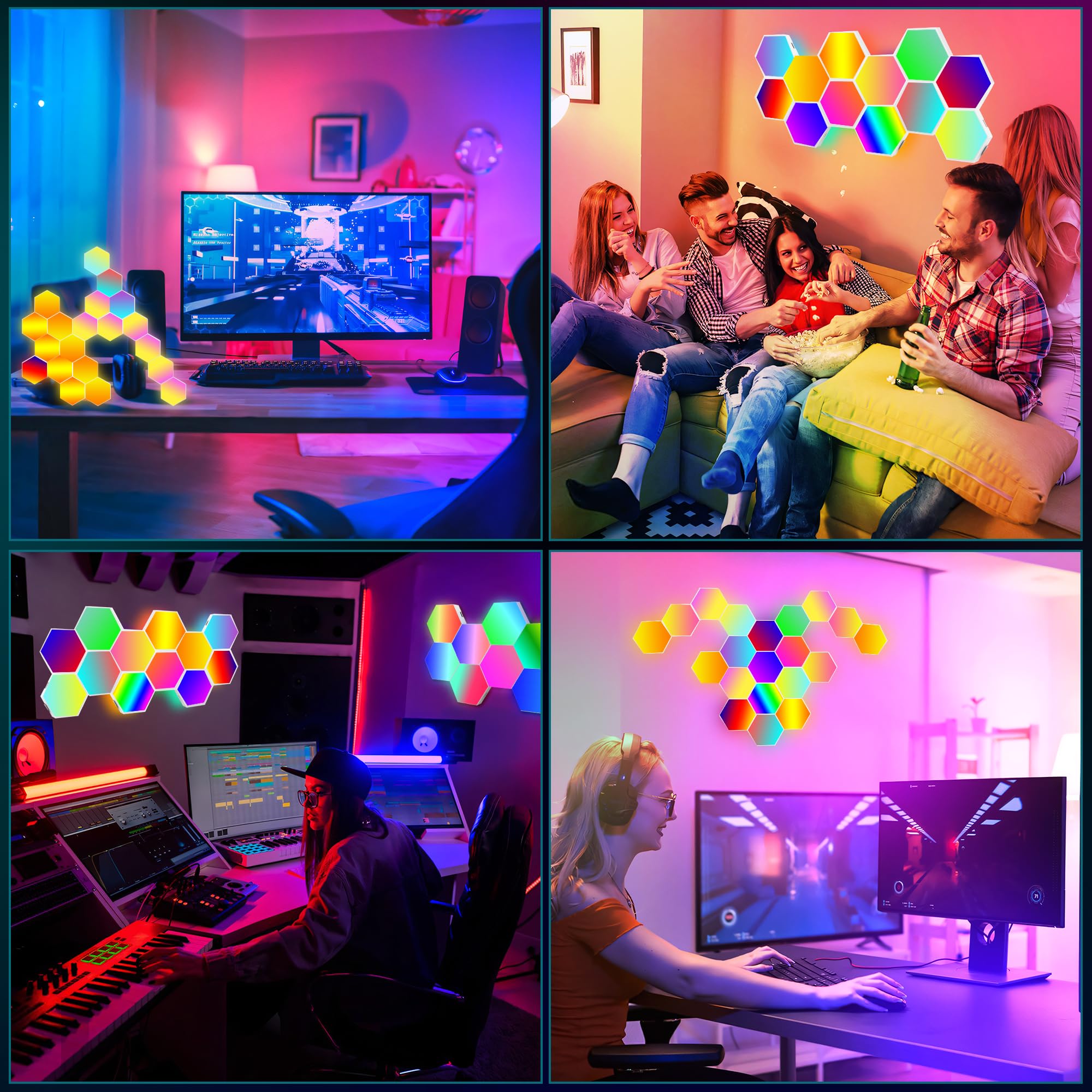 Hervika 20 Pack Diy Hexagon Led Lights, Music Sync Rgb Gaming Lights With App Smart Wall Lights For Bedroom Living Room Decor