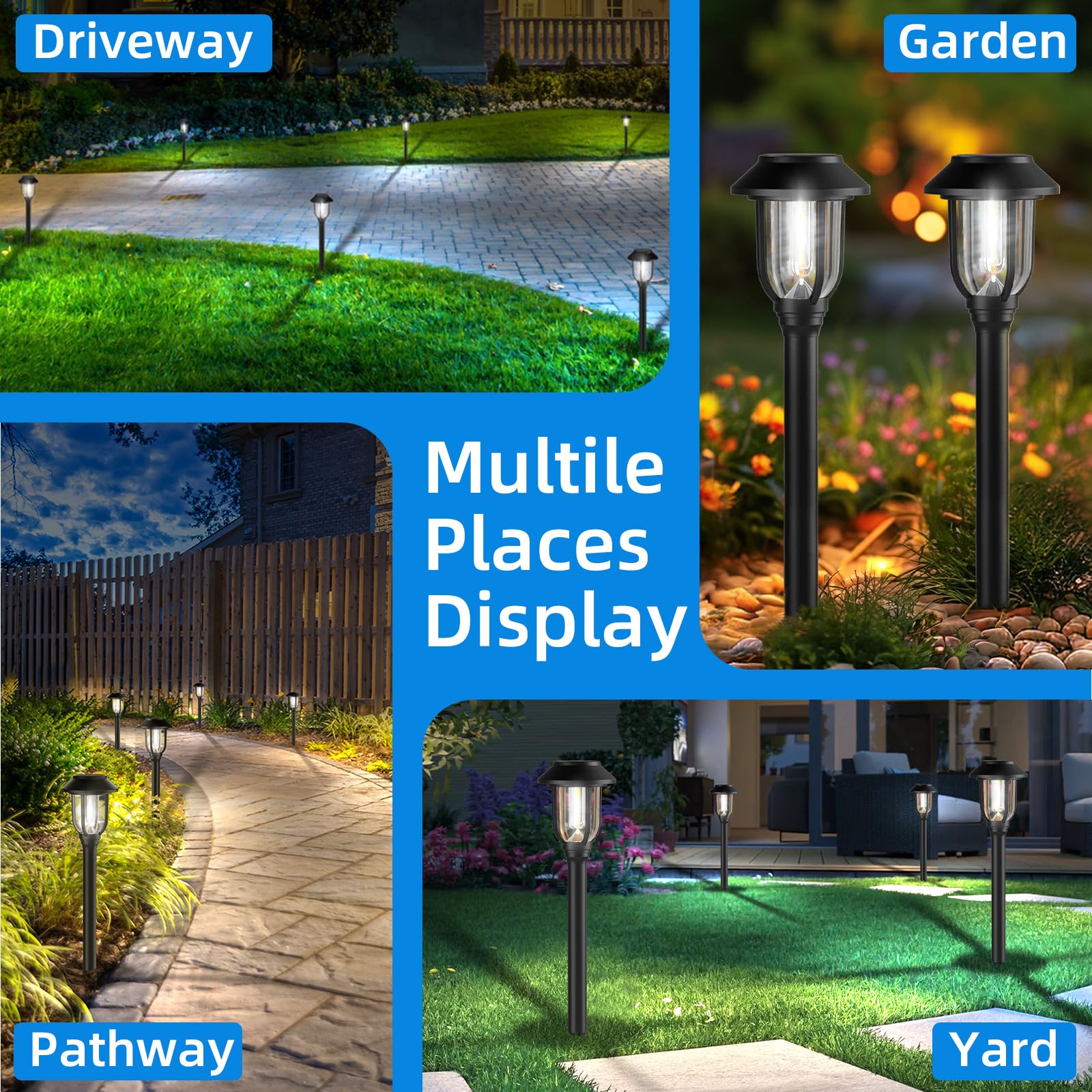 ILANCK 12 Pack Solar Pathway Lights, 6000K White, Waterproof, Auto On/Off, Heavy-duty ABS, Model 64B-6000KONE, for Yard &