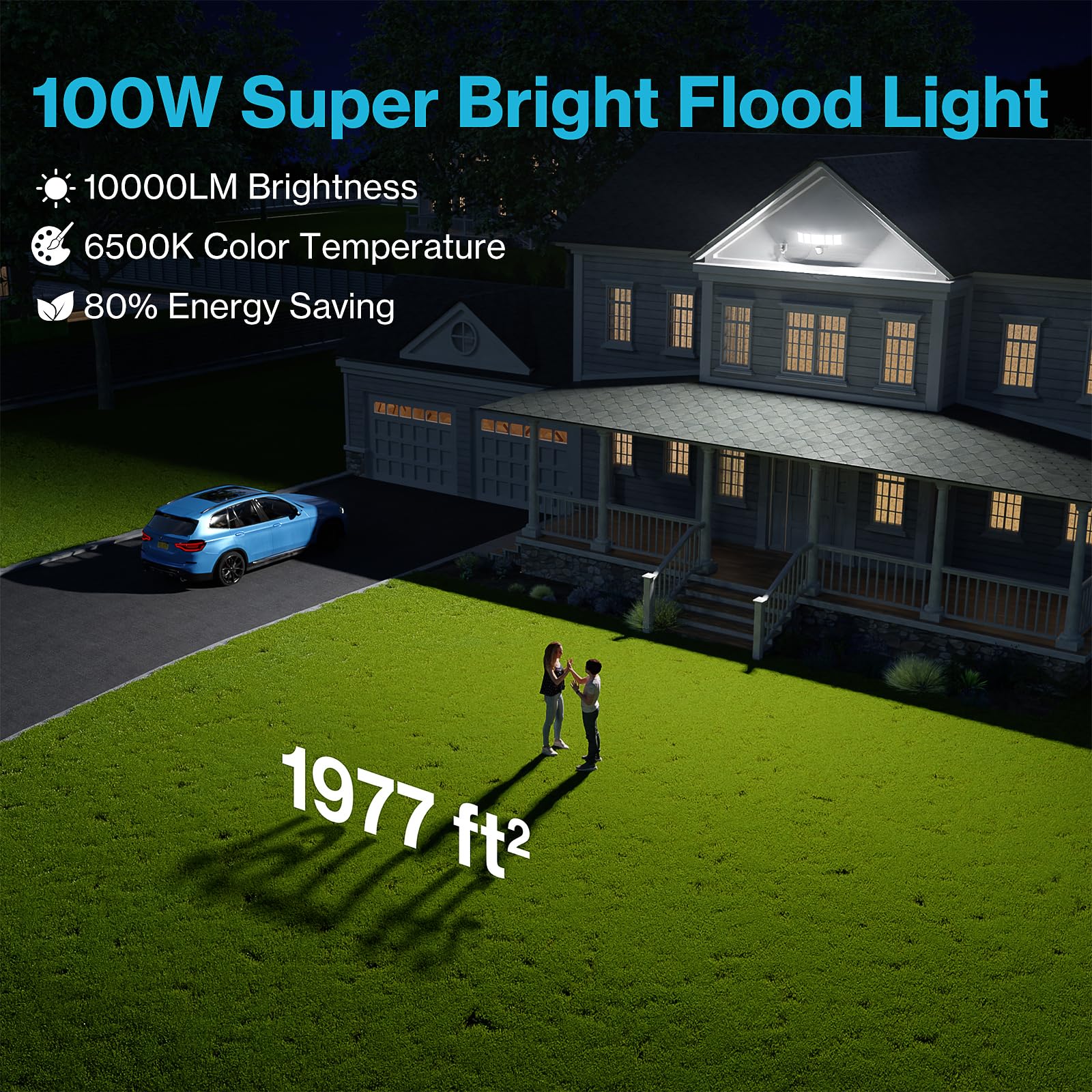 Olafus 100W Motion Sensor Outdoor Flood Light, 10000LM IP65 Waterproof, 5 Heads, Brown - Ideal for Garage & Yard Security
