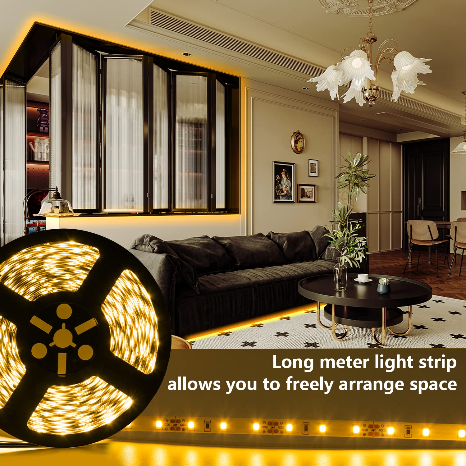ollrieu LED Strip Lights 65.6ft Dimmable 3000K Warm White, 1200 LEDs, Model OL001020-02-US