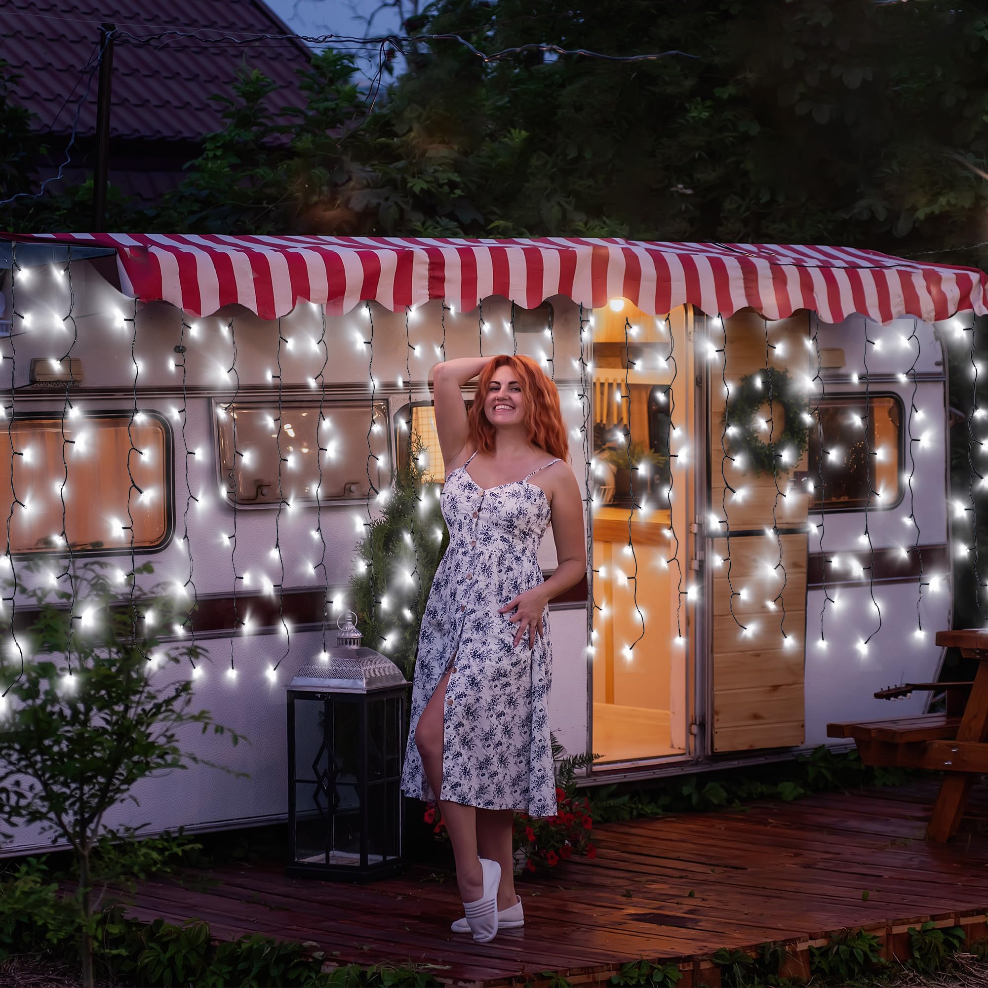 Echosari Solar Powered Curtain Lights 33Ftx 3Ft 500 Led Outdoor Curtain Lights Waterproof With Timer 8 Modes For Christmas Garde