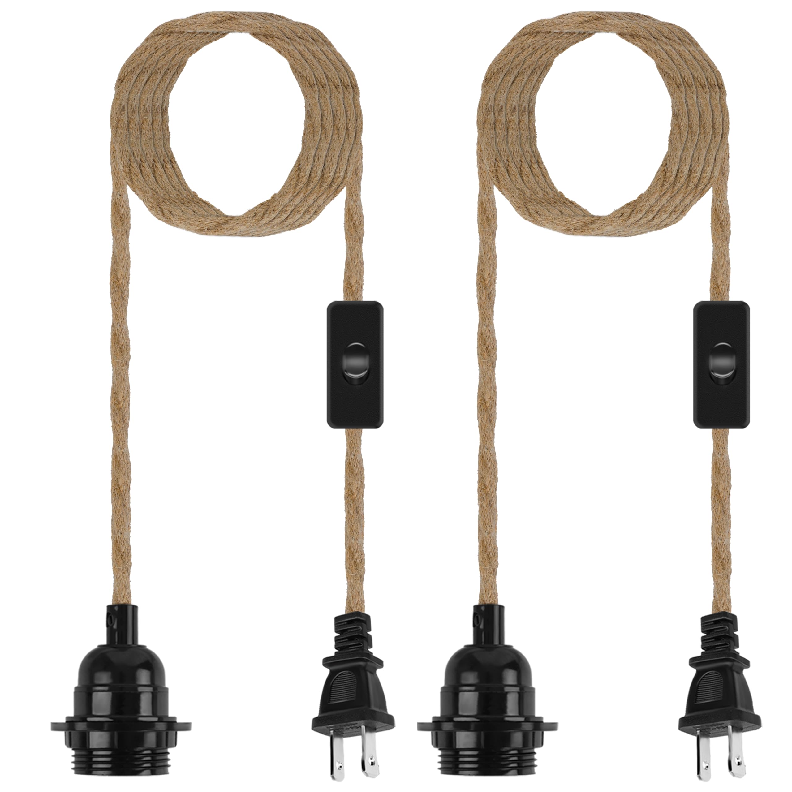 Zarnicy Plug In Hanging Light Cord Kit - 16Ft Pendant Hemp Rope E26 E27 Lamp Socket Lantern Bulb Cord With Plug  On/Off Switch For Vintage Farmhouse Lighting  2 Pack