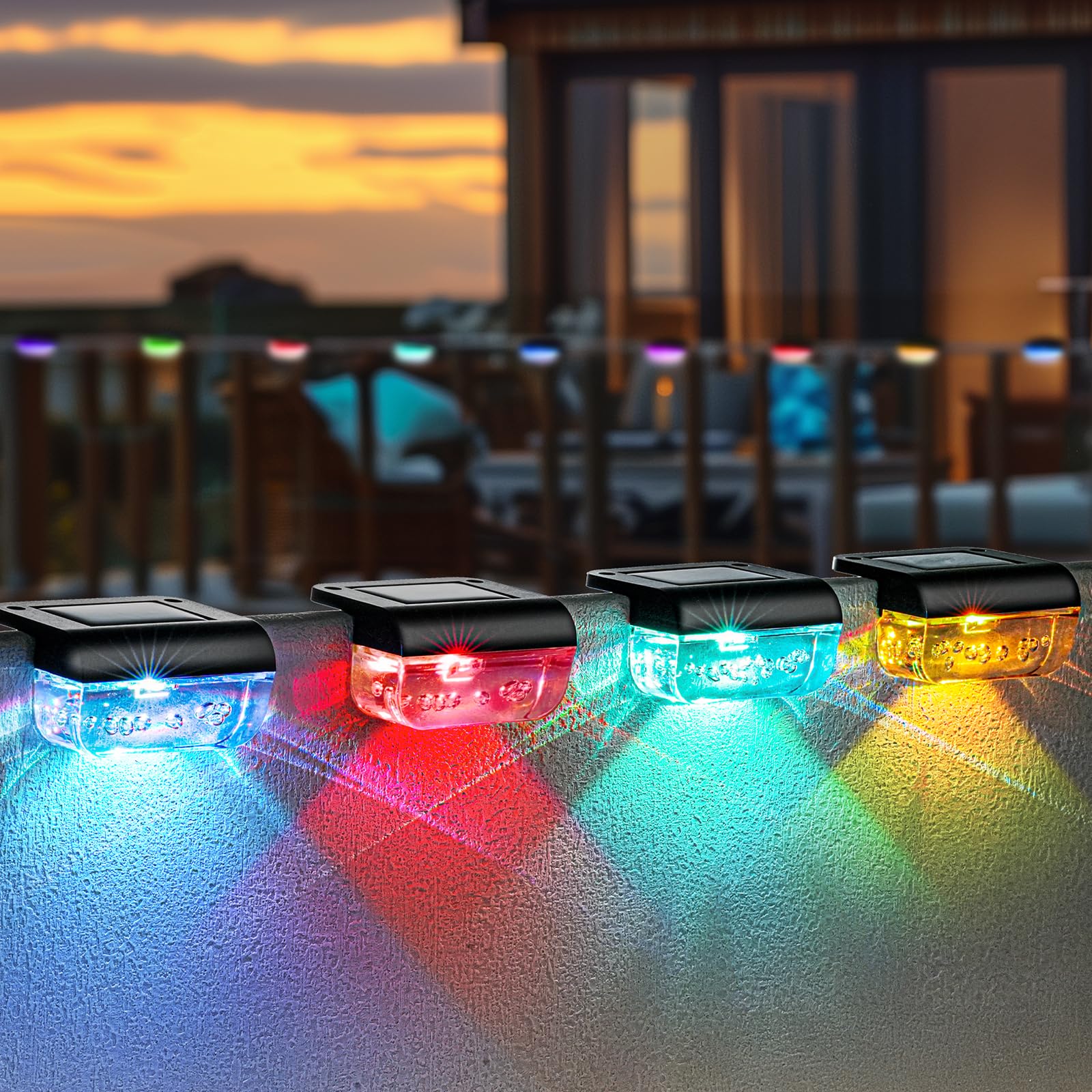 Herzila 16 Pack Solar Fence Lights  RGB Color Changing Christmas Fence Solar Light  Waterproof Deck Lights for Step  Stair  Pool and Yard