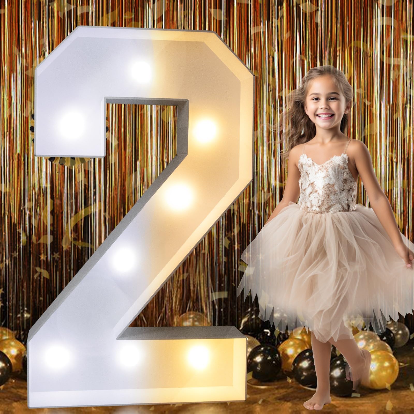Pooqla 3Ft Marquee Light Up Numbers 2  Led Large Lighted Marquee Numbers For 2Nd 20Th 21St 25Th Birthday Decorations  Giant Mosaic Number Gift For Girls Boys Wedding Anniversary Party Decorations