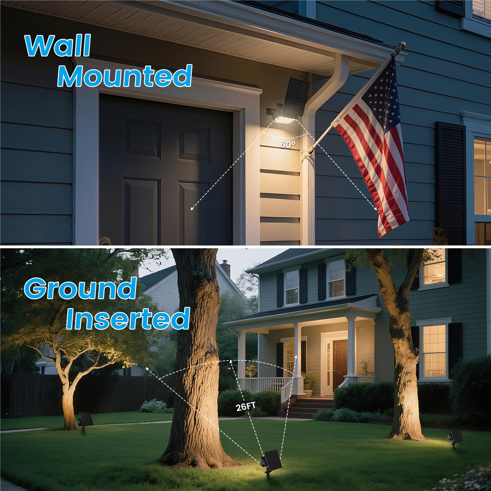 VOLISUN Solar Spotlight Outdoor, IP67 Waterproof, 27 LED, 3 Lighting Modes, 2 Pack, Warm White, Model 21464