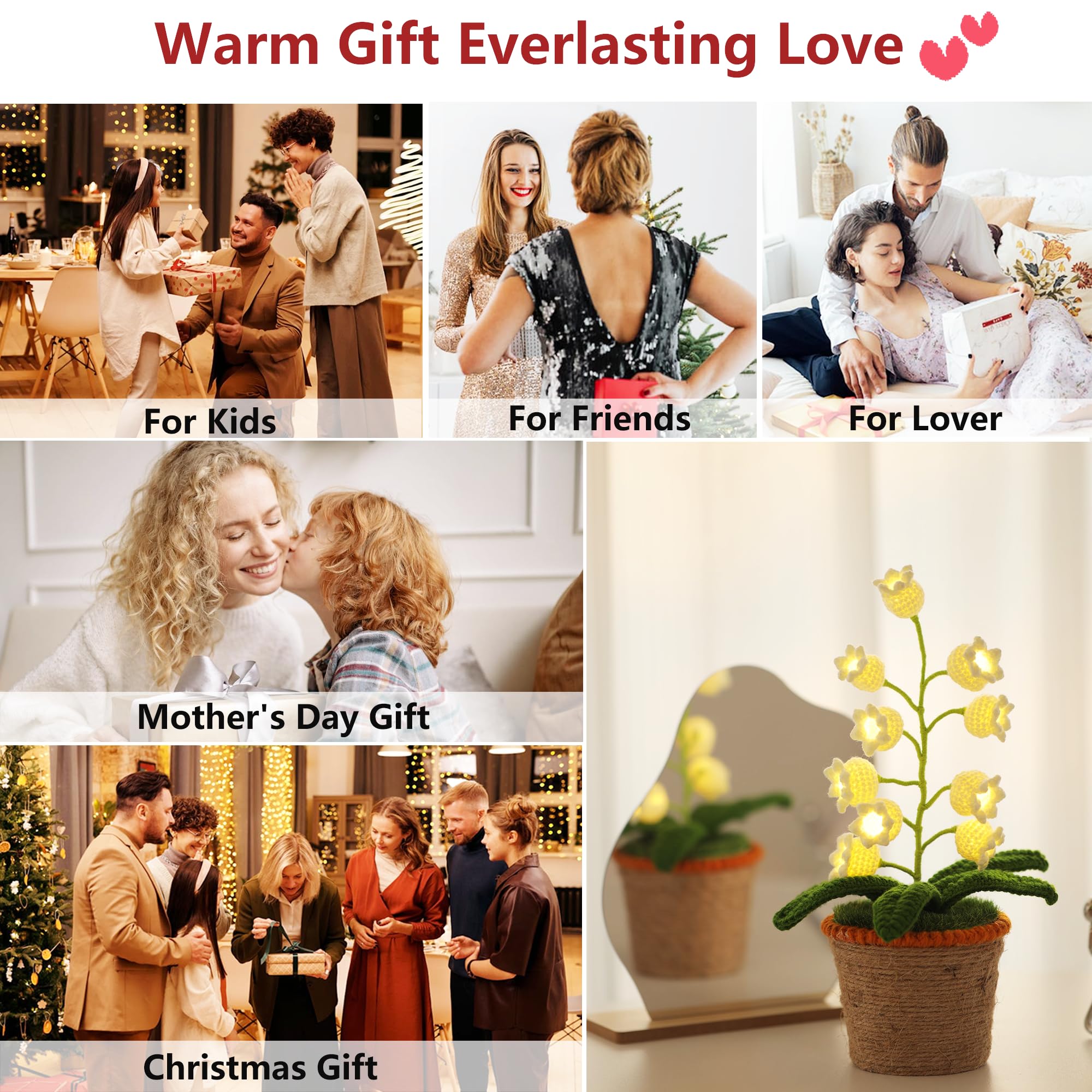 ANZRLE Crochet Artificial Flowers Lamp - Warm Cordless Night Light, Home Decor Gift for Women, Christmas, Valentine's, Mother's Day