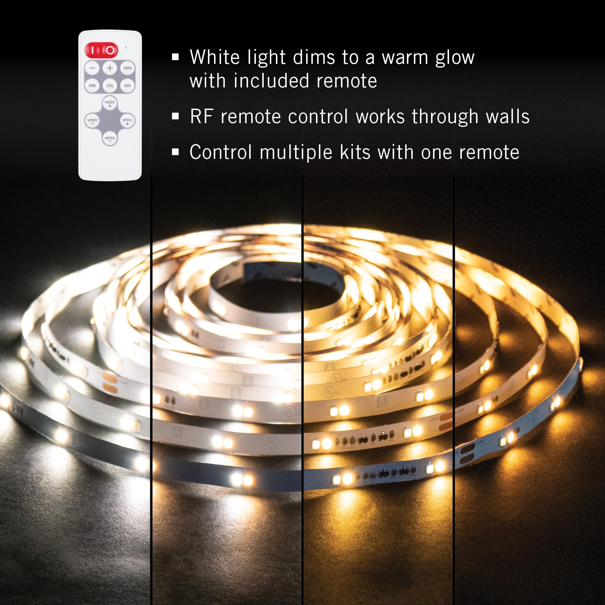 Armacost Lighting Led Tape Light Kit, 16 Ft, Dim-To-Warm, White, Model 421503, Remote Included