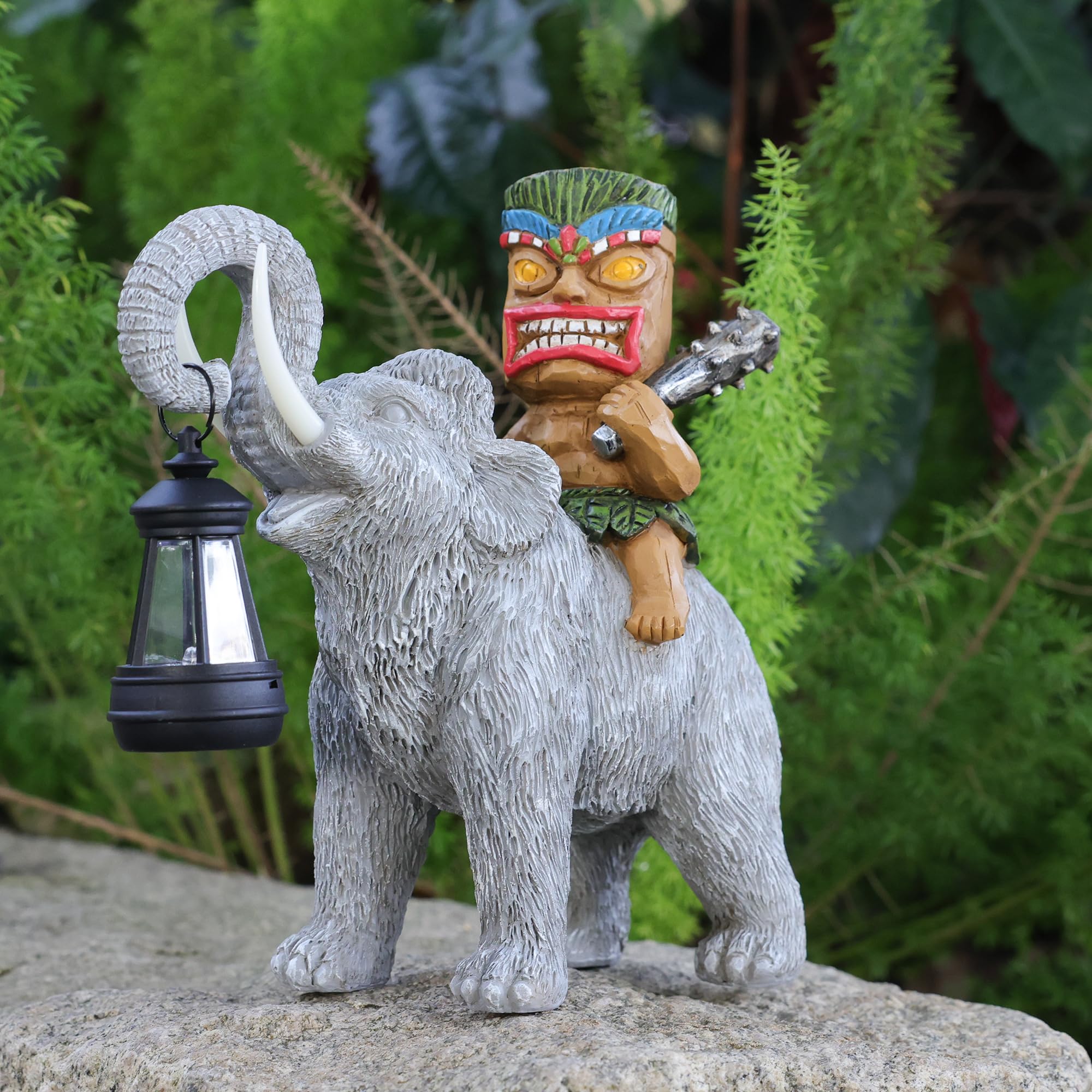 Yiosax Solar Tiki Statue-Outdoor Statues-Tiki Bar Decor-Solar Powered Light Garden Figurine Tiki Decoration for Bar,Patio,Balcon