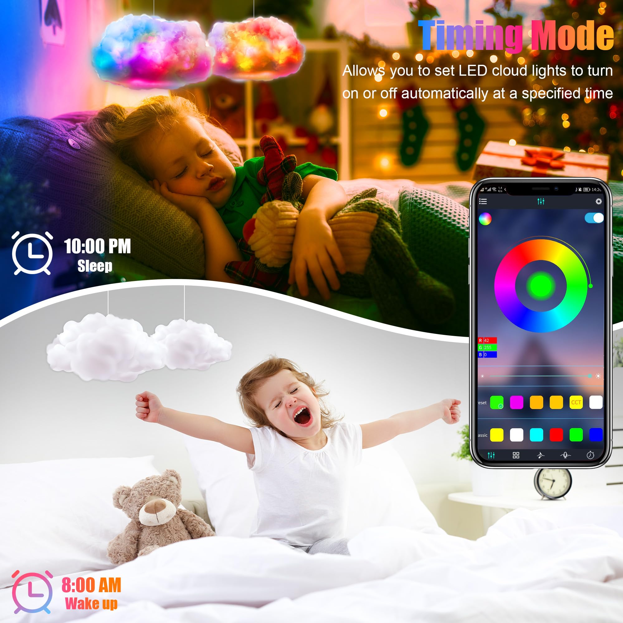 ViLSOM LED Cloud Light, RGB Color Changing, APP & Remote Control, Metal, Multicolor, 1pcs