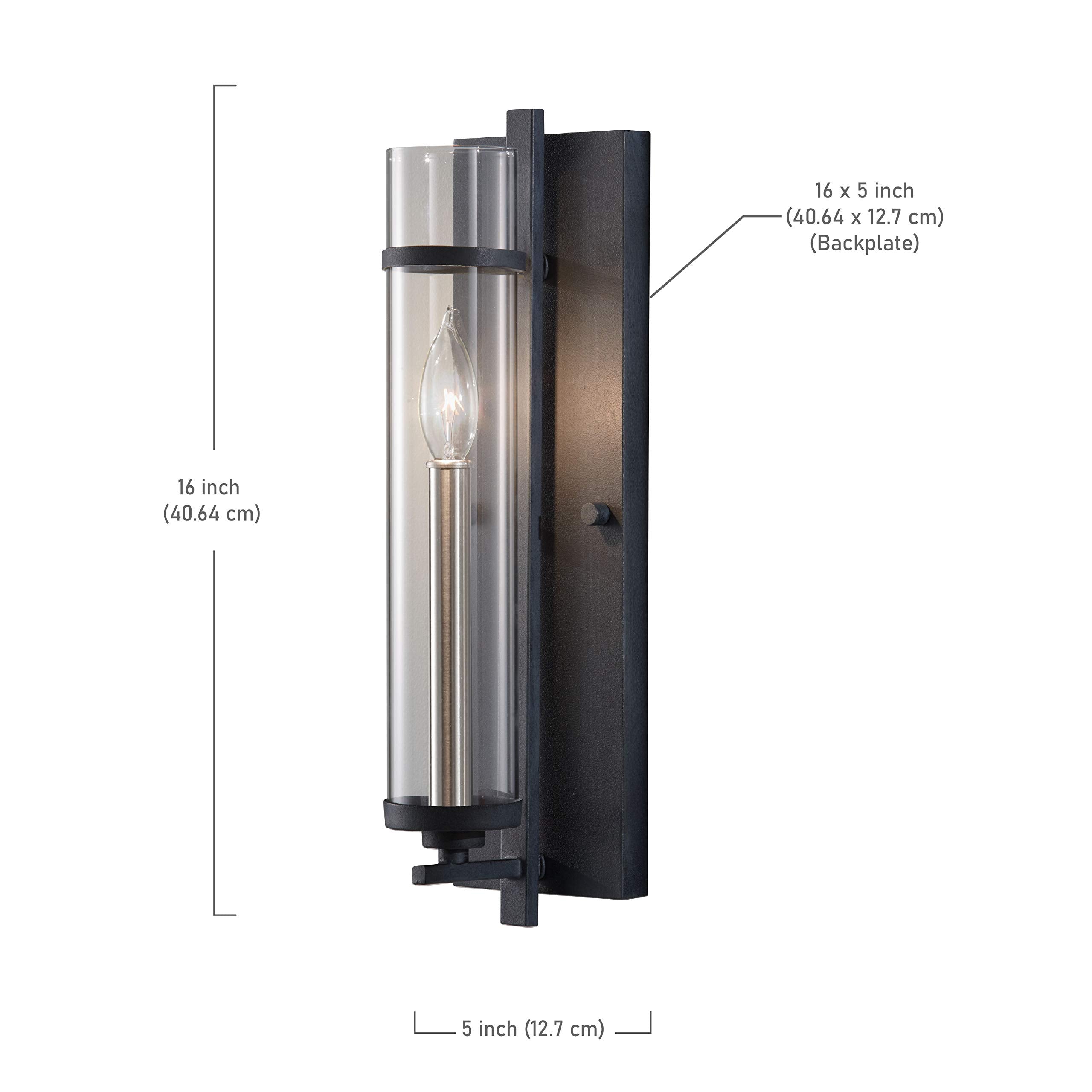 Feiss Wb1560Af/Bs Ethan Glass Wall Sconce Candle Lighting, Iron, 1-Light (5''W X 17''H) 60Watts