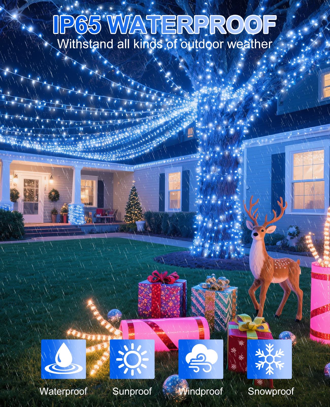 157Ft 480 Led Christmas Lights Outdoor  Christmas Tree Lights Waterproof  8 Modes Plug In Fairy String Light For Indoor Bedroom Garden Patio Xmas Party Decorations  Blue White