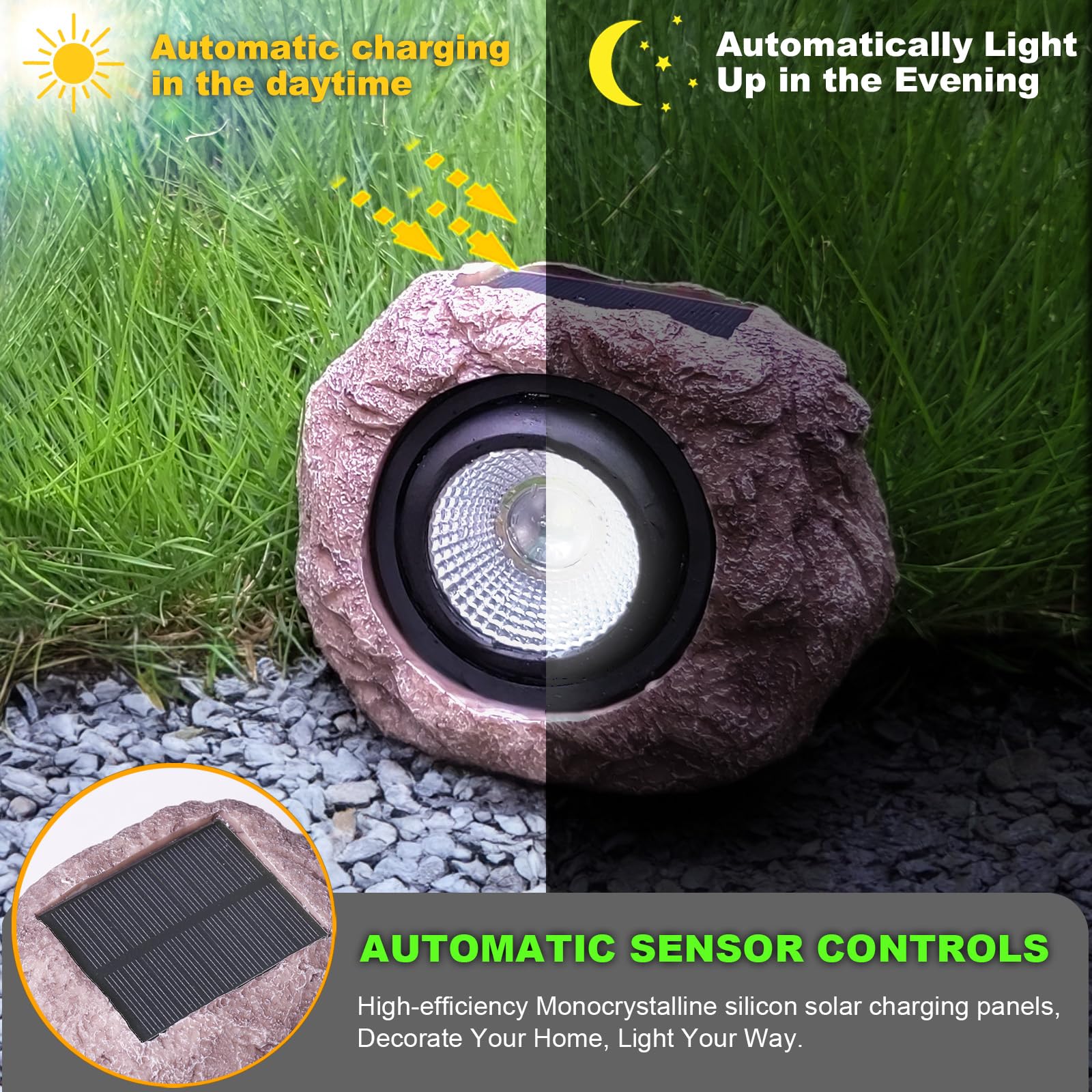 Cloud sakura Outdoor Solar Rock Light - 2 Pack, IP65 Waterproof LED Spotlight, Plastic, Super Bright, Garden Decorative Lights