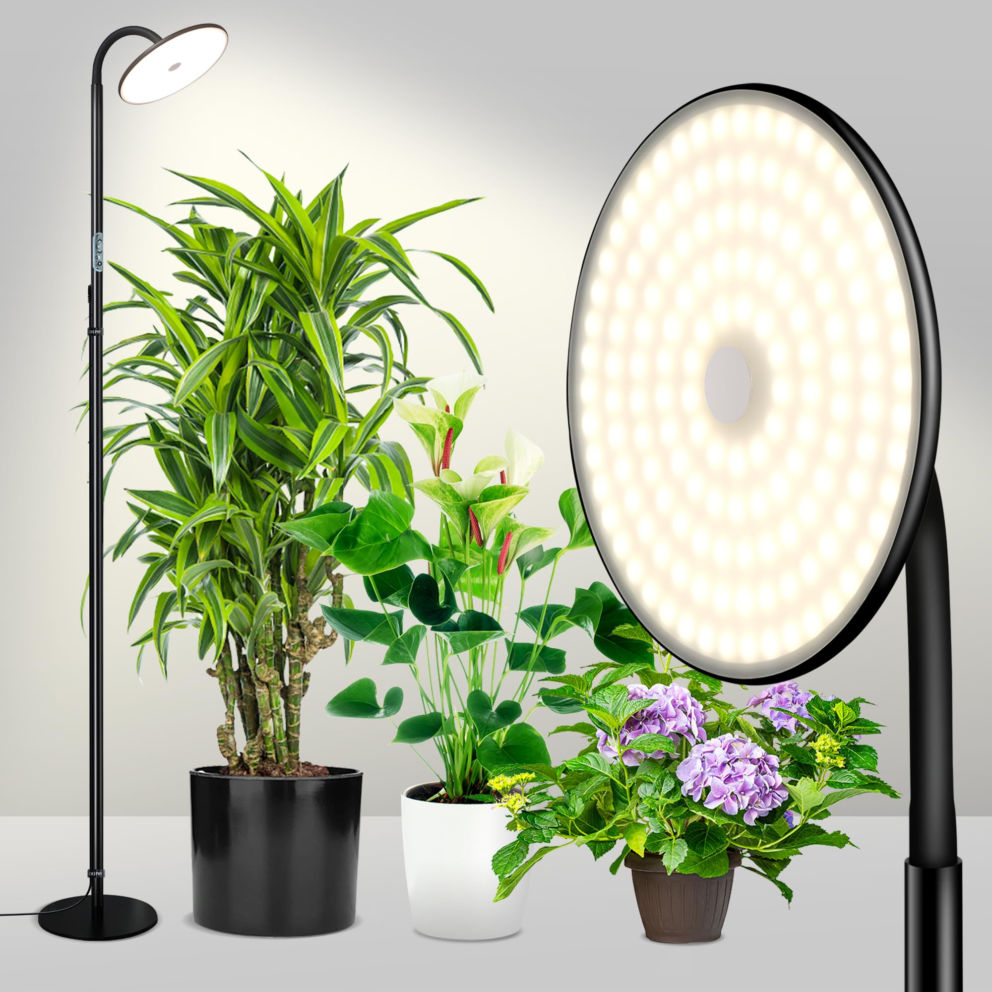 chiphy Grow Lights  60W Full Spectrum Plant Light for Indoor Plants  10 Dimmable Brightness  Height Adjustable  Ideal for Tall Small Plants