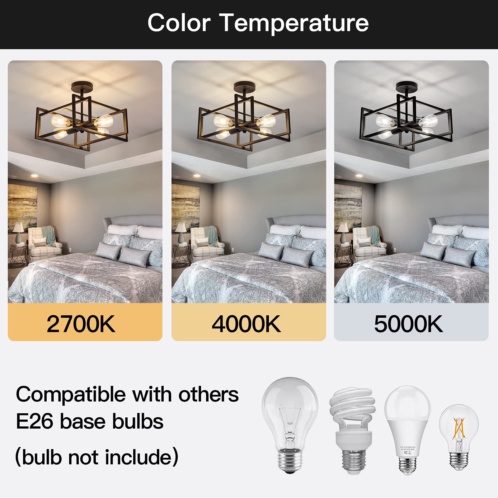 Zglaojt 4-Lights Close To Ceiling Light