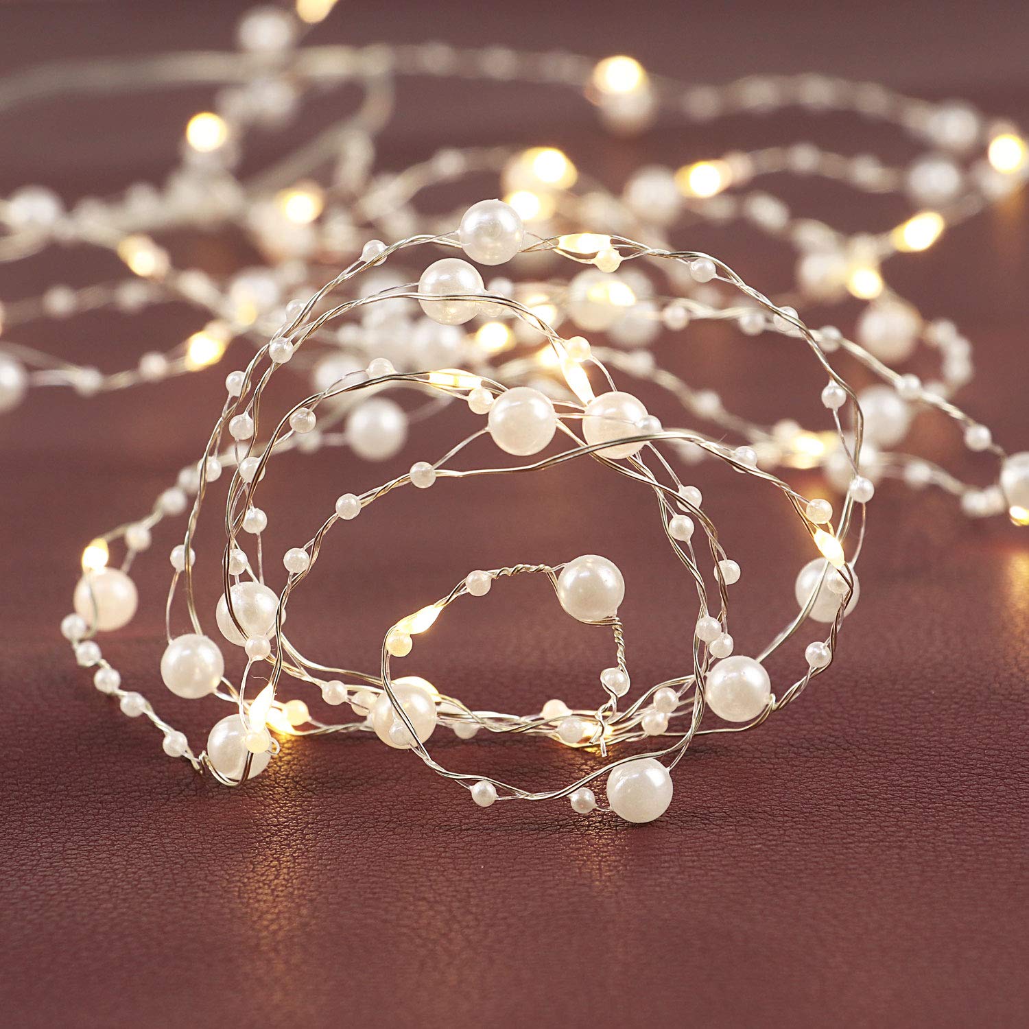 Rhytsing 36 LEDs White Pearl Glarand Battery Operated Fairy String Lights with Timer Function for Wedding Christmas Party Event 