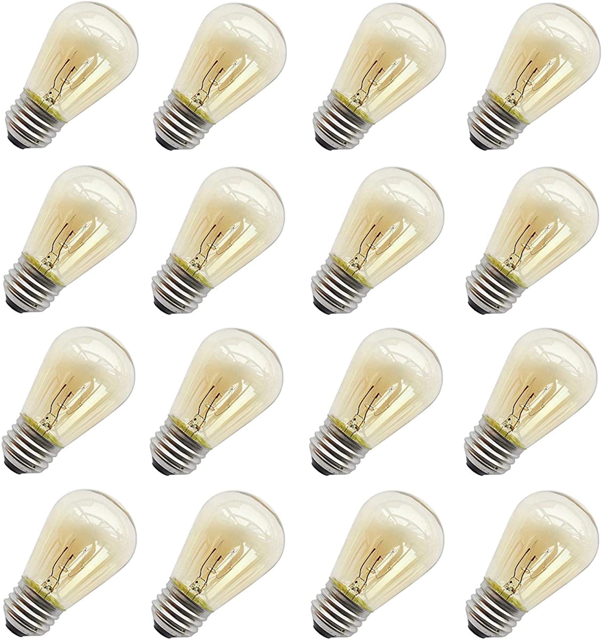 Rolay S14 Outdoor Light Bulbs, 11W Warm White, Clear Glass, E26 Base, Pack of 16
