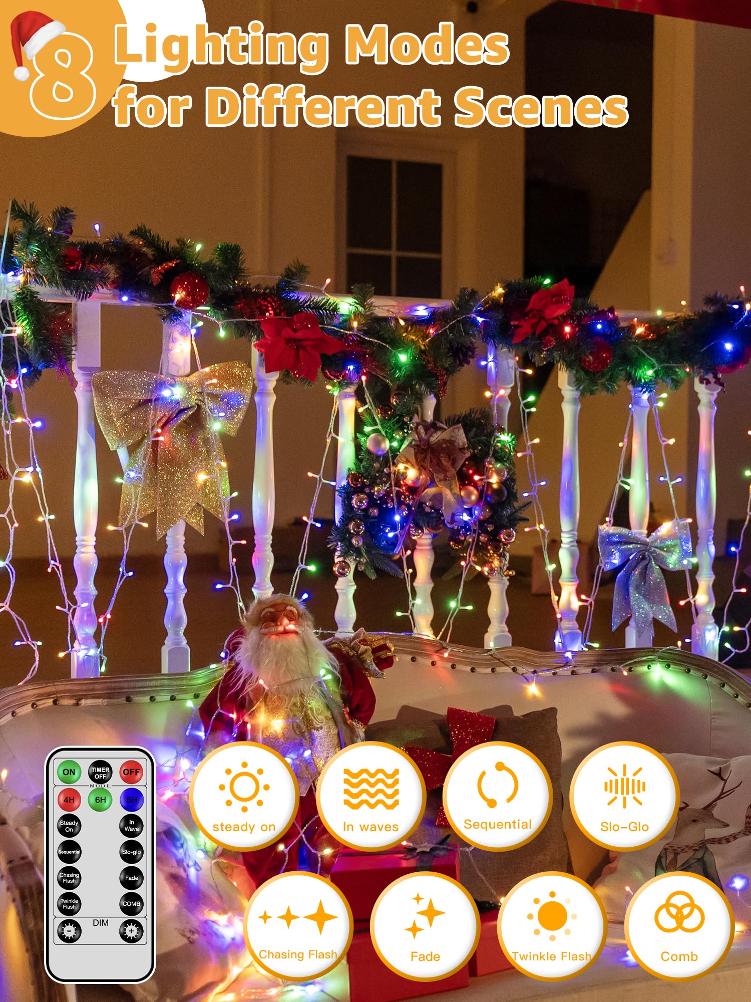 Guhope Christmas Lights 1200Led 196Ft, Waterproof Outdoor String Lights With Remote And Timer, 8 Modes Dimmable Fairy Lights For