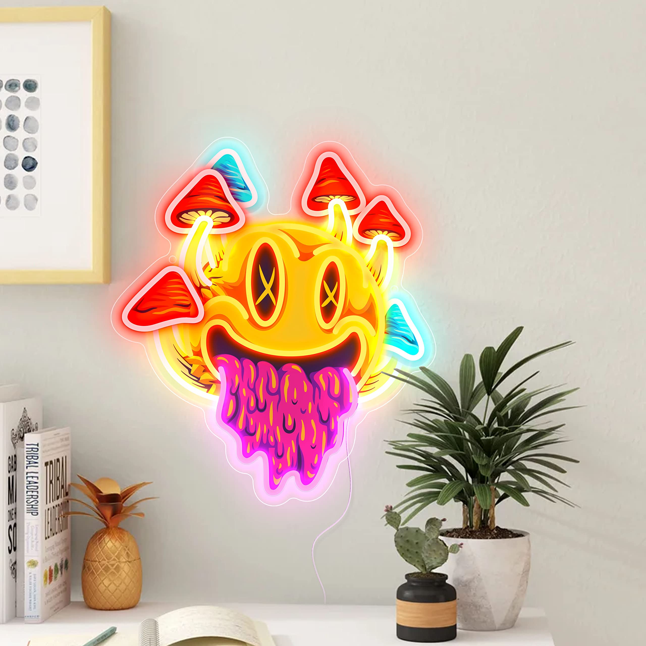 Ggk Neon Mushroom Sign - Trippy Aesthetic Room Decor For Halloween, Bedroom, Bar, Game Room