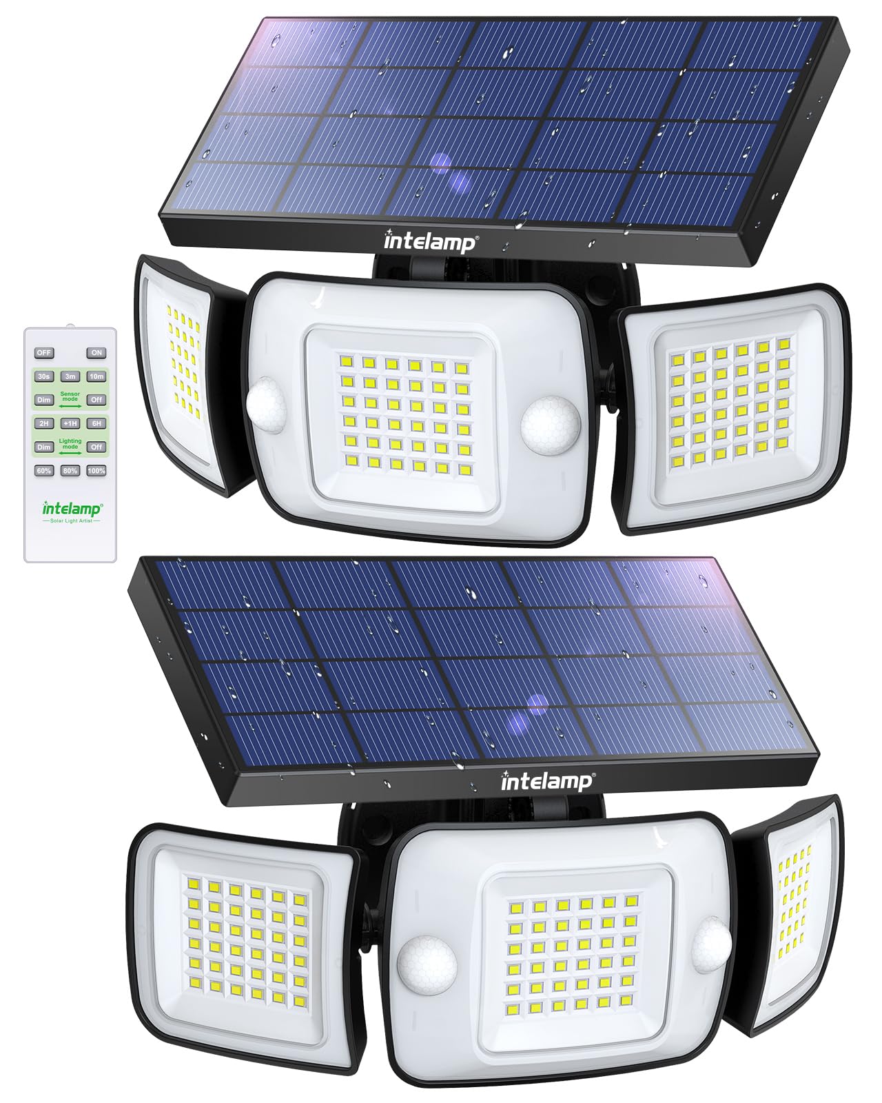 intelamp Solar Security Lights Motion Sensor LED 6000mAh 1200ML 2 Pack White IP65 Waterproof