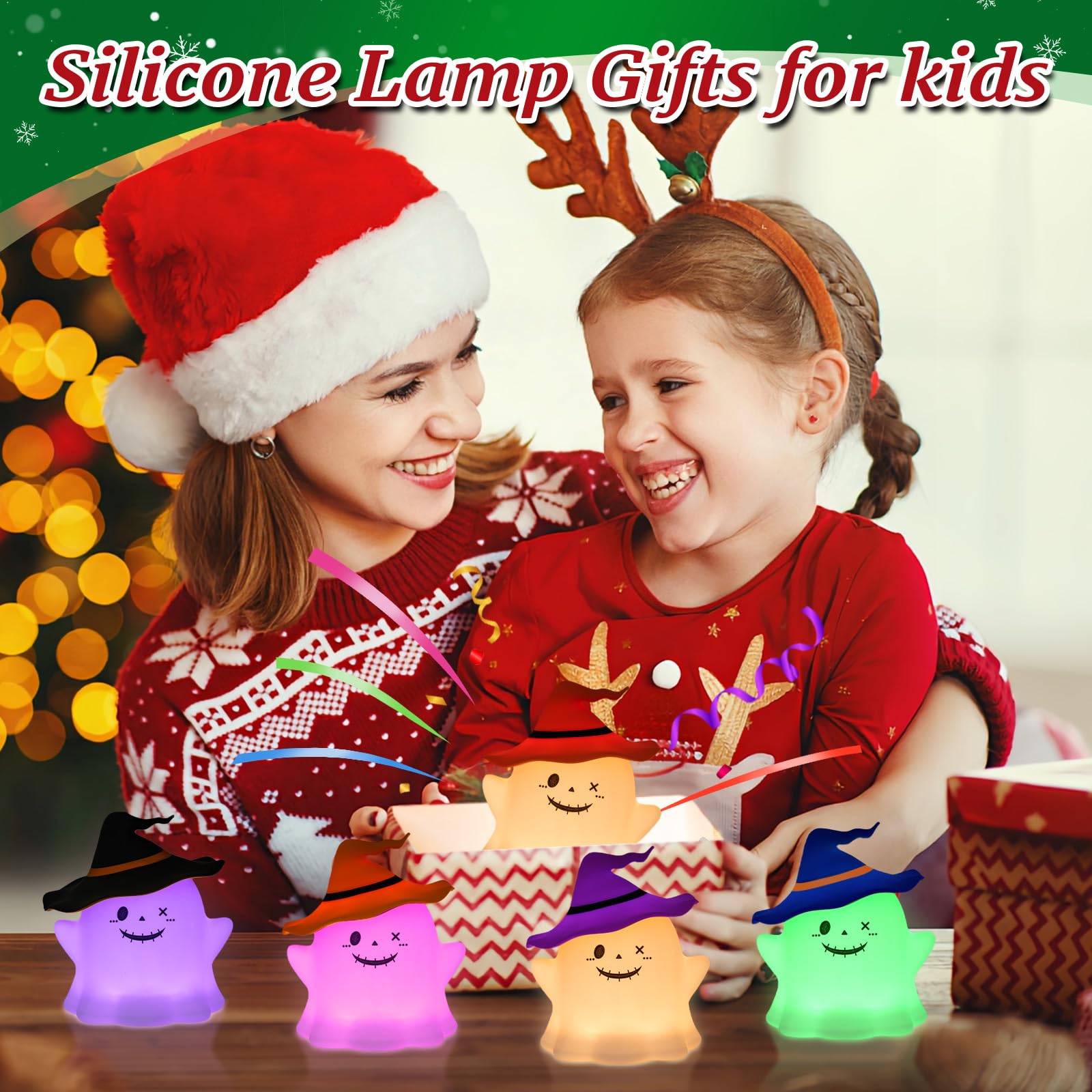 Umlaen 1800Mah Rechargeable Christmas Night Light  Silicone Night Lights  Rgb Color Glow  Bedside Lamp For Bedroom/Nursery/Decor/Christmas Gift (Black)