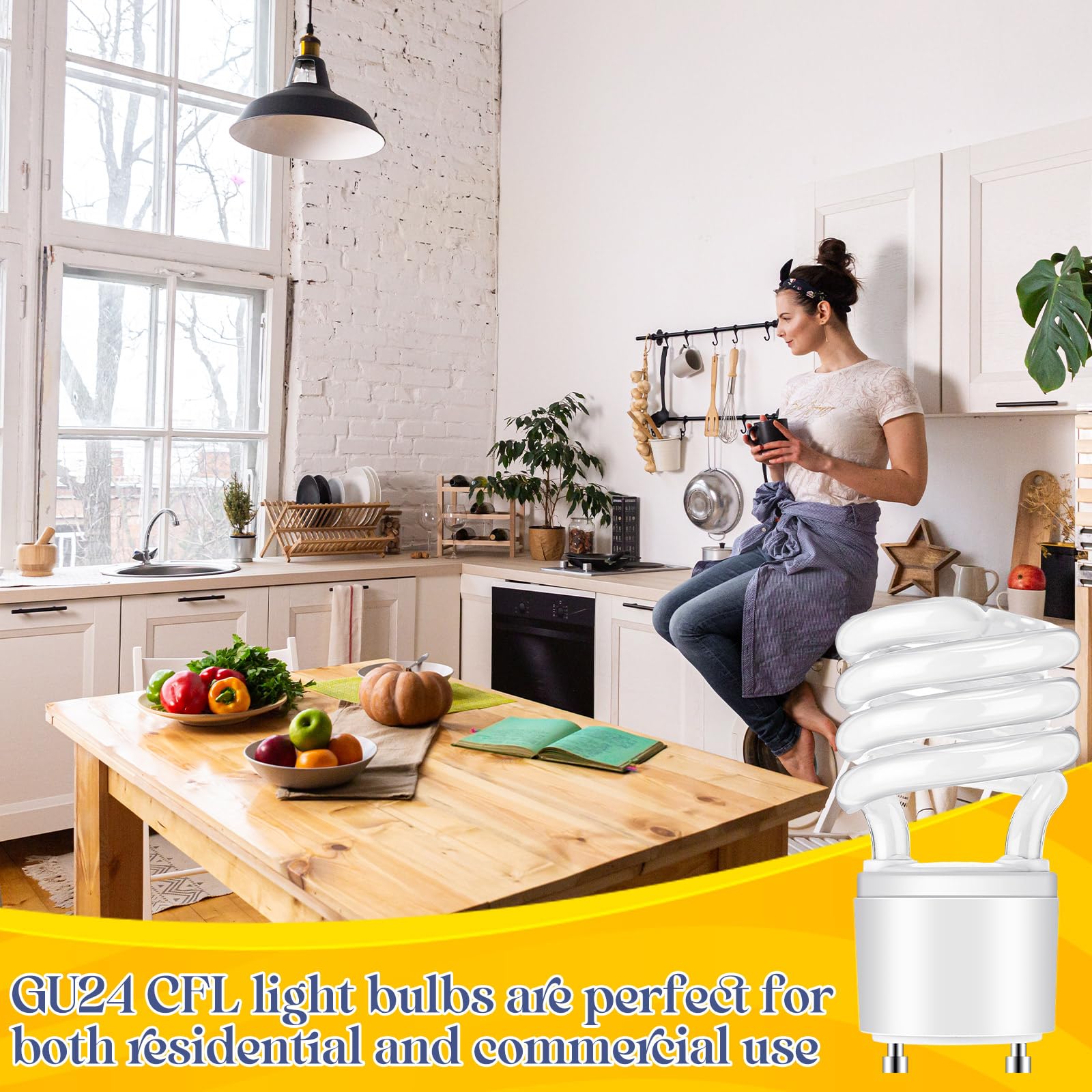Honoson 4 Pack GU24 CFL Light Bulbs, 13W T3 Spiral, Warm White, 2700K, GU24 Base, Model ES-Honoson-2620