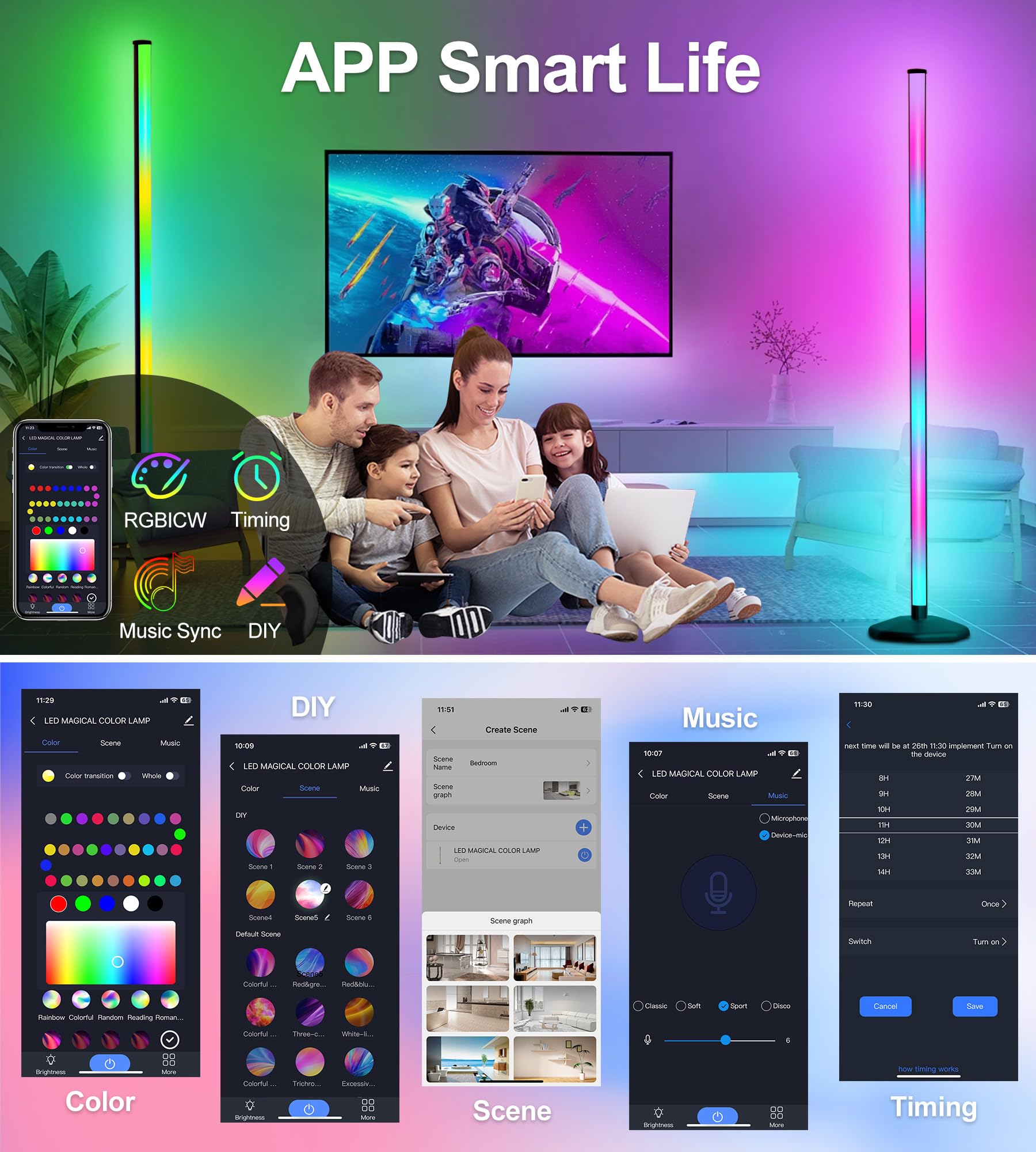 Lansuper Corner Floor Lamp, Rgb Warm Cool White Led Floor Lamp With Remote Control & App,2024 Thicker Modern Floor Lamp With Mus